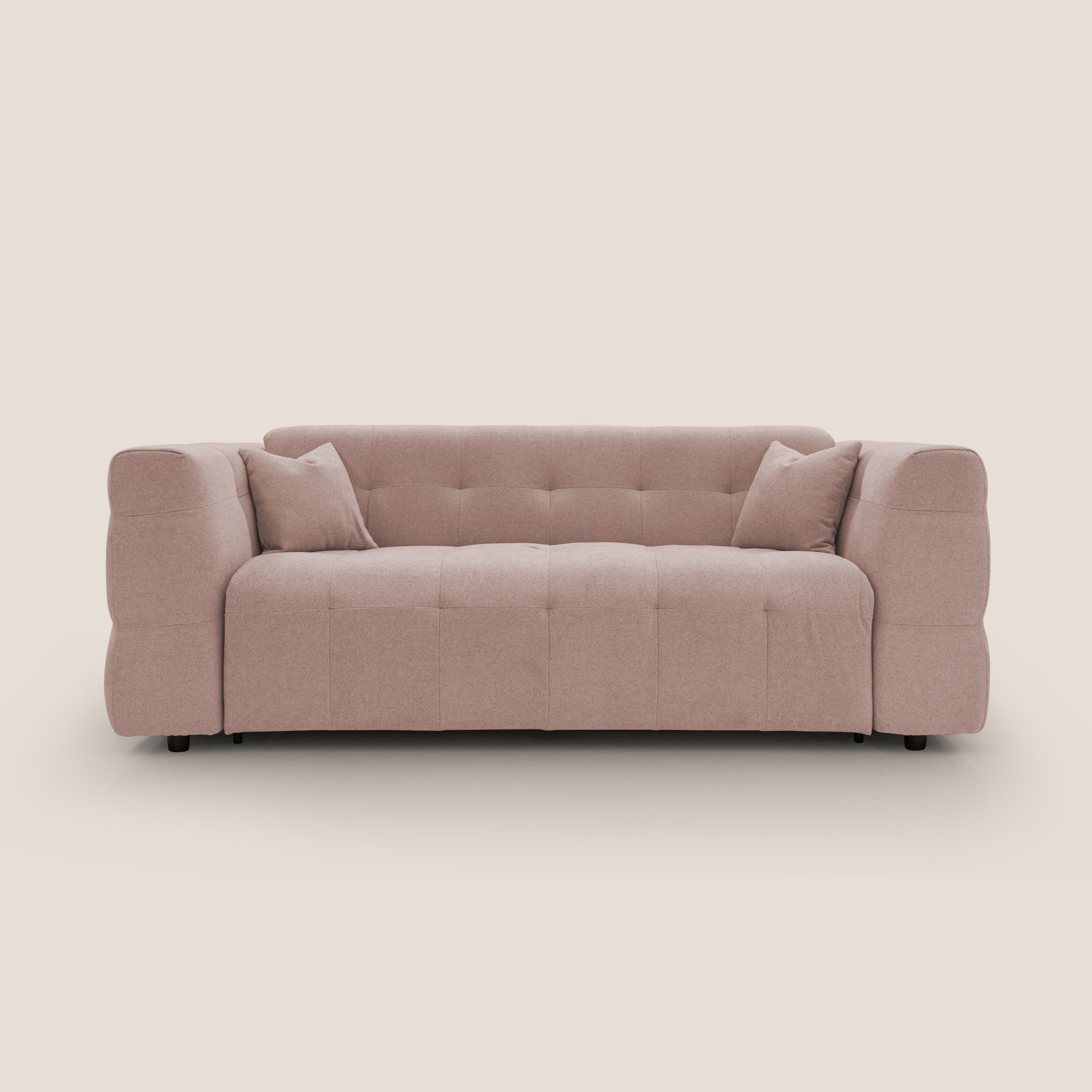 Tender Divano letto matrimoniale dal design innovativo in tessuto bouclet impermeabile T07 rosa - divani.store