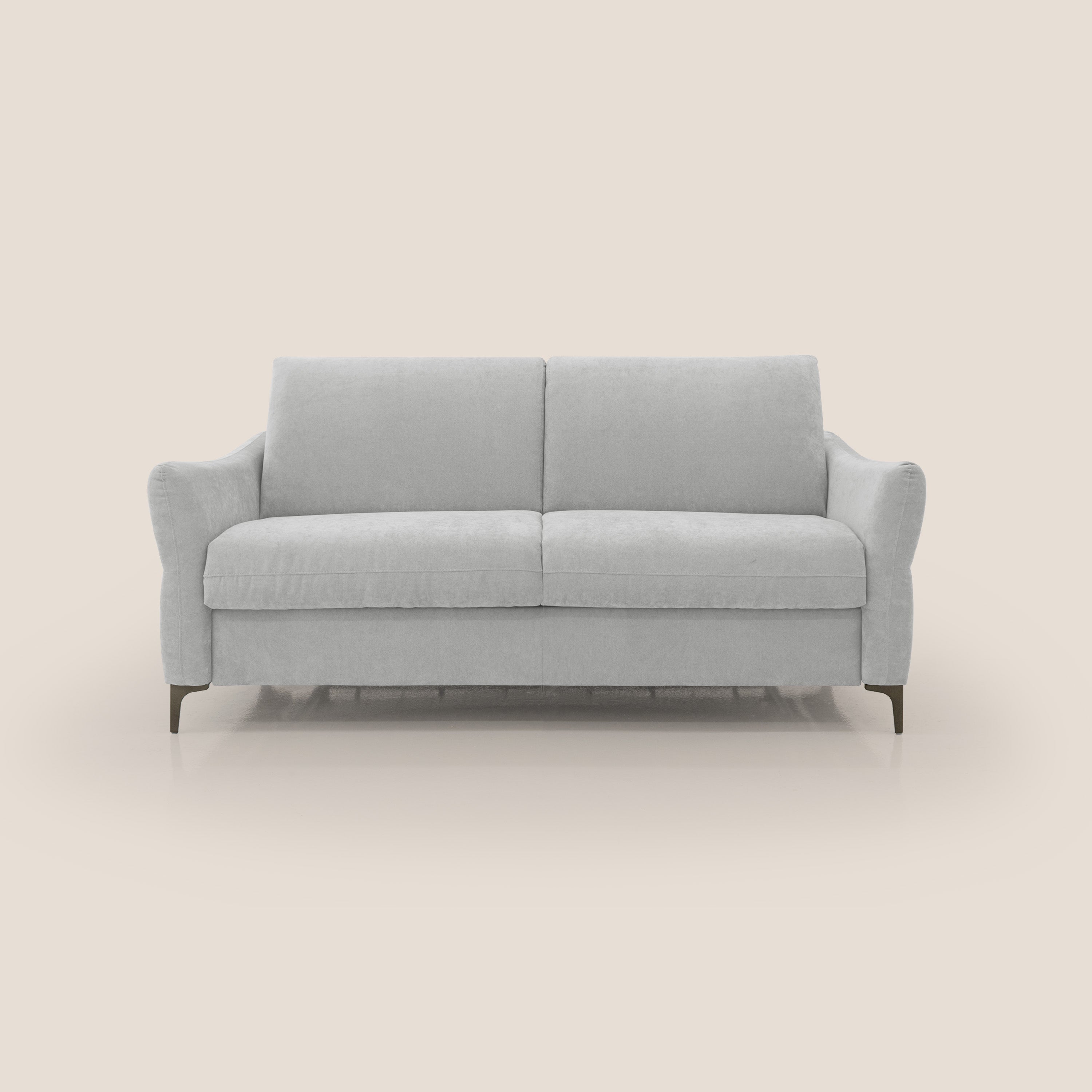 Dalia divano letto con materasso H18 cm e piedi alti in raffinato tessuto smacchiabile T17 grigio - divani.store