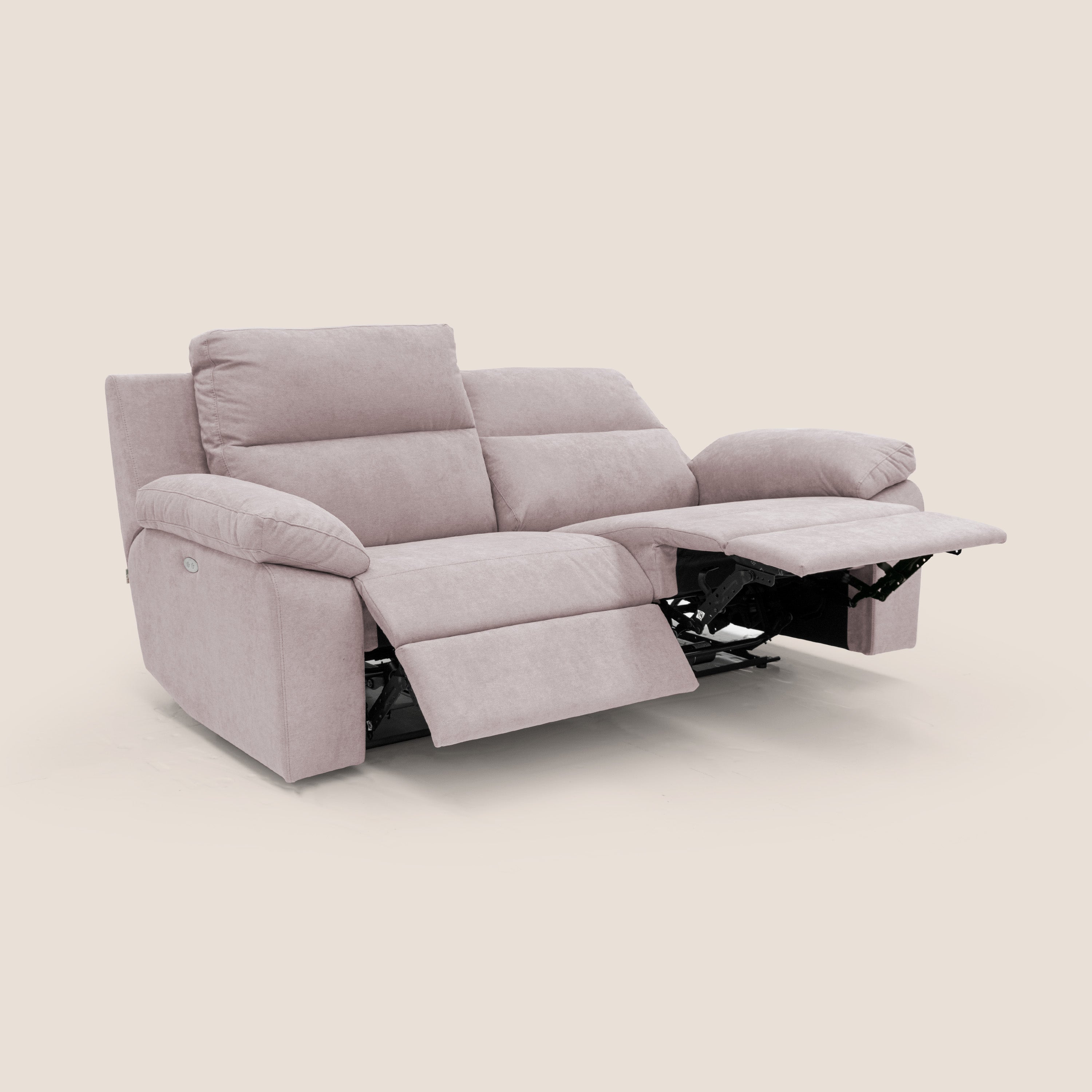 Romeo Divano relax con recliner elettrico in morbido tessuto impermeabile T02 rosa - divani.store