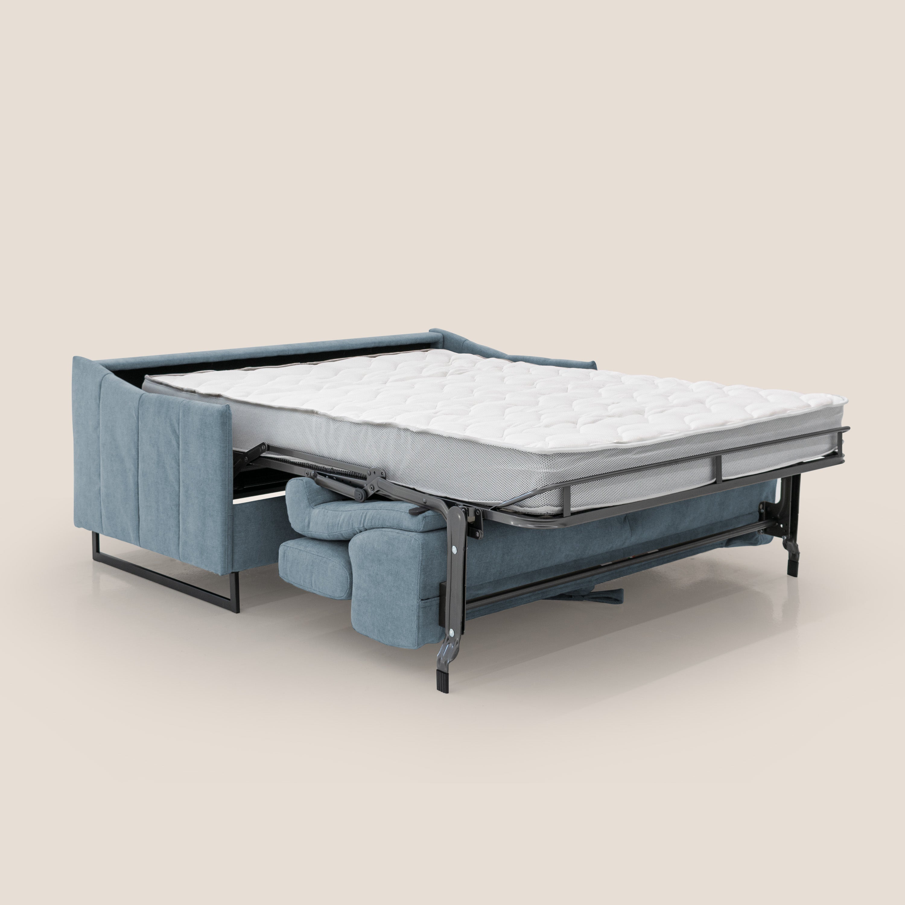 Loto divano letto salvaspazio materasso H18 cm con piedi alti in morbido tessuto impermeabile T14 carta da zucchero - divani.store