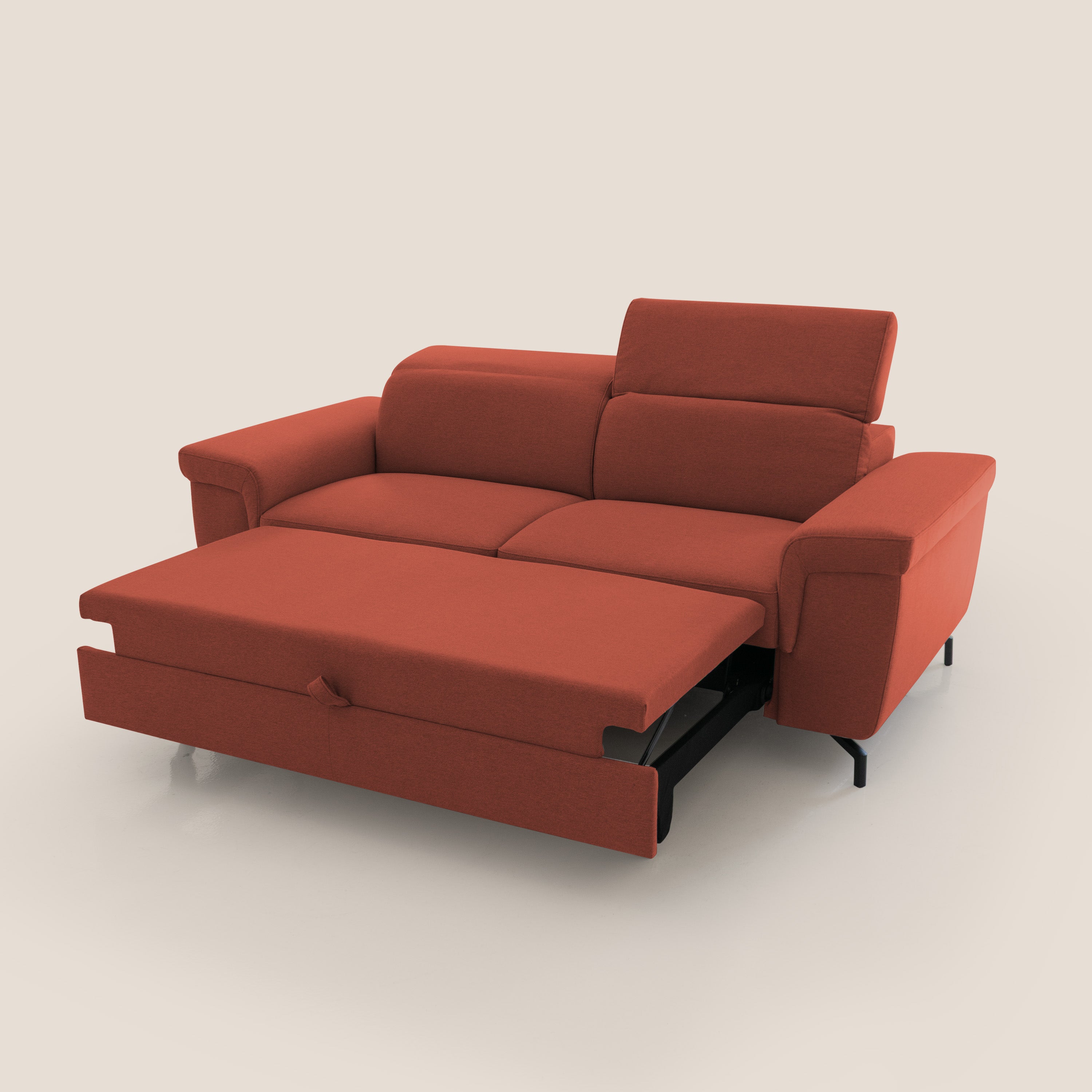 Aisha Divano con poggiapiedi estraibile piedini alti e poggiatesta reclinabili in tessuto Smacchiabile T05 rosso - divani.store