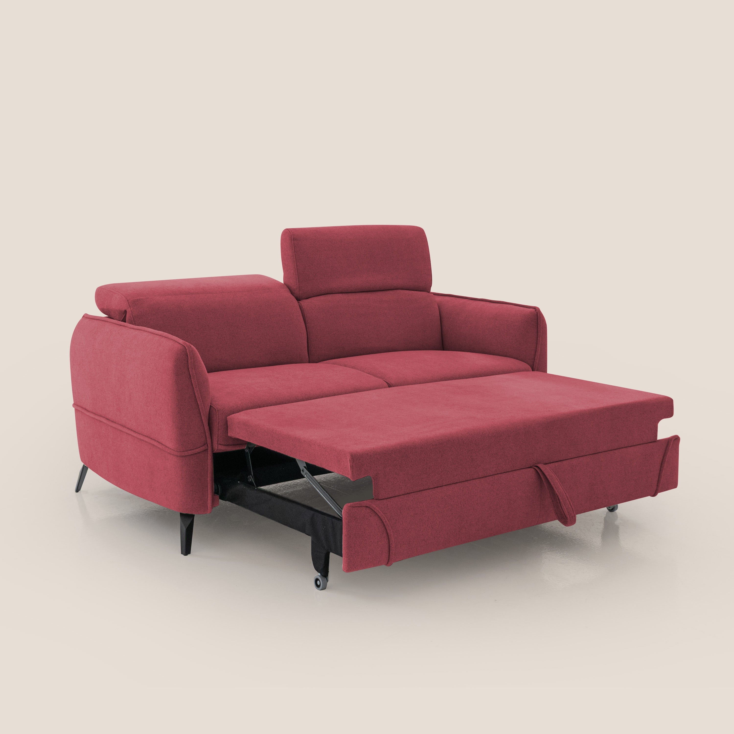 Bloom Divano con poggiapiedi estraibile piedini alti e poggiatesta reclinabili in tessuto bouclé impermeabile T07 rosso - divani.store