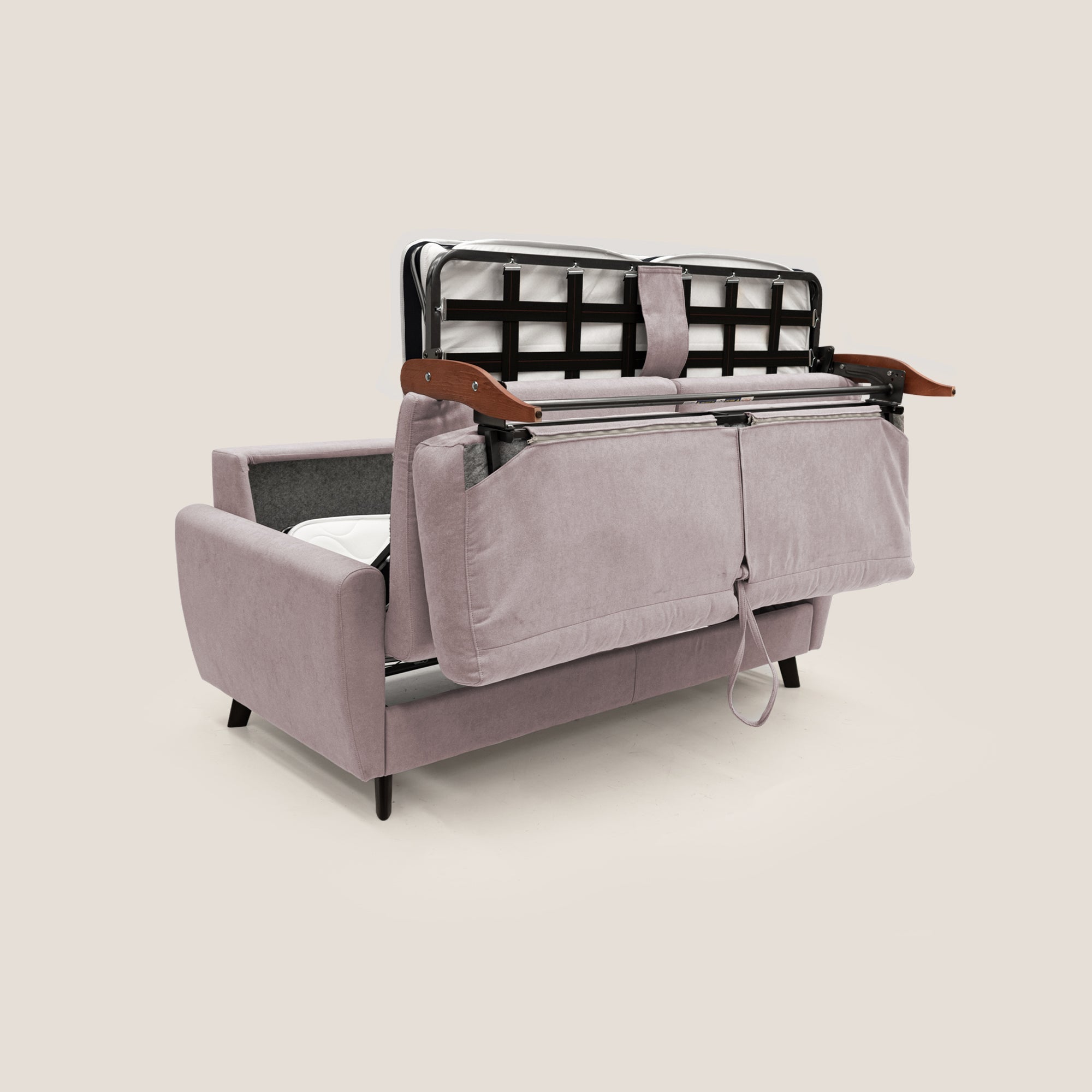 Callisto Divano letto matrimoniale in tessuto morbido impermeabile T02 rosa - divani.store