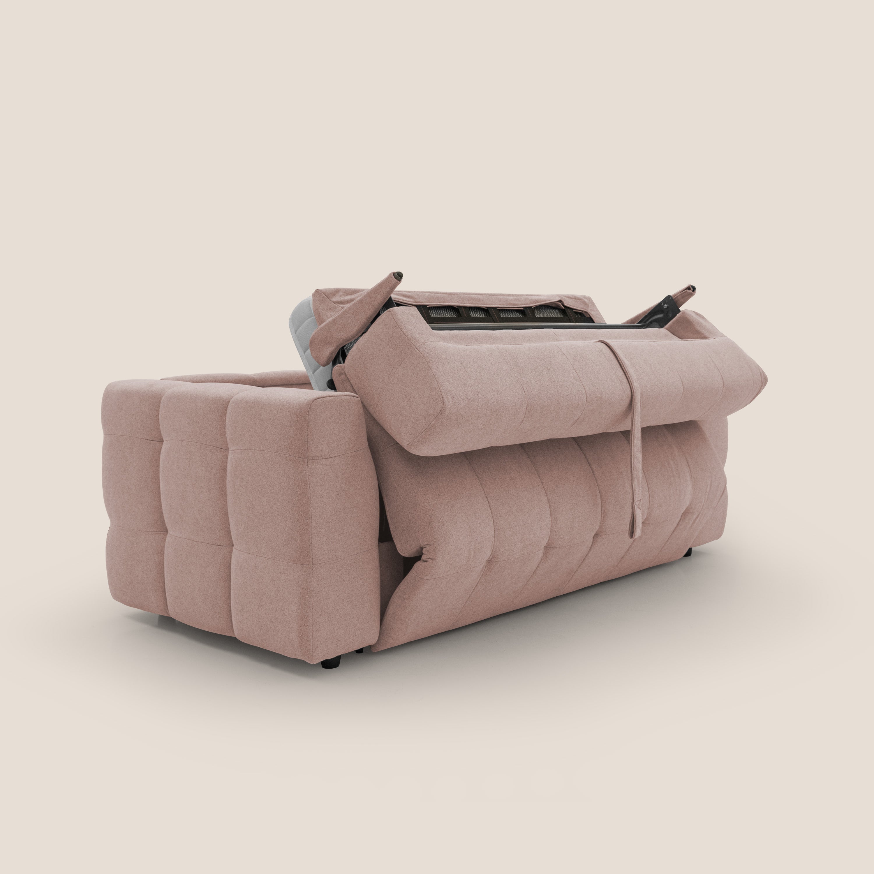 Tender Divano letto matrimoniale dal design innovativo in tessuto bouclet impermeabile T07 rosa - divani.store