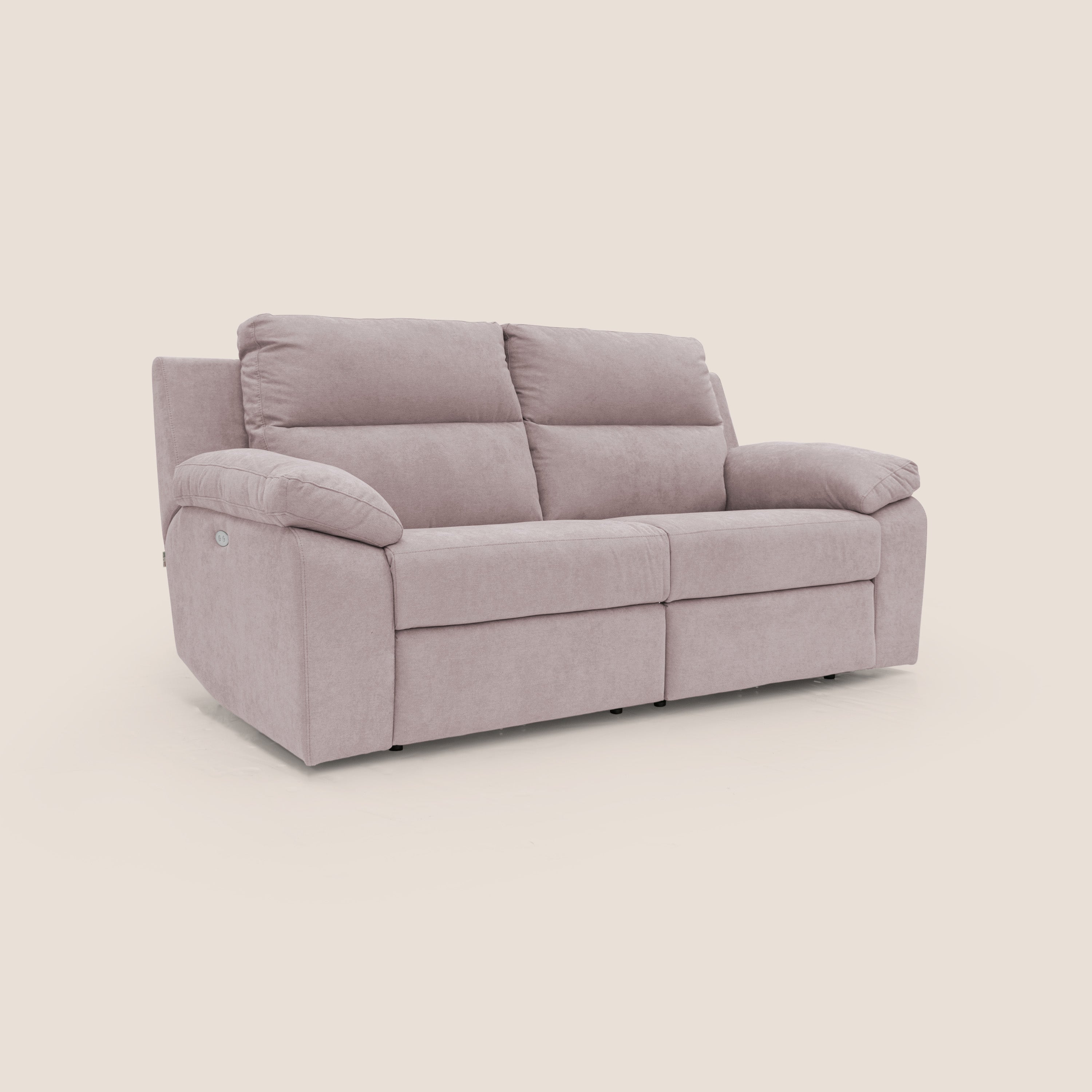 Romeo Divano relax con recliner elettrico in morbido tessuto impermeabile T02 rosa - divani.store