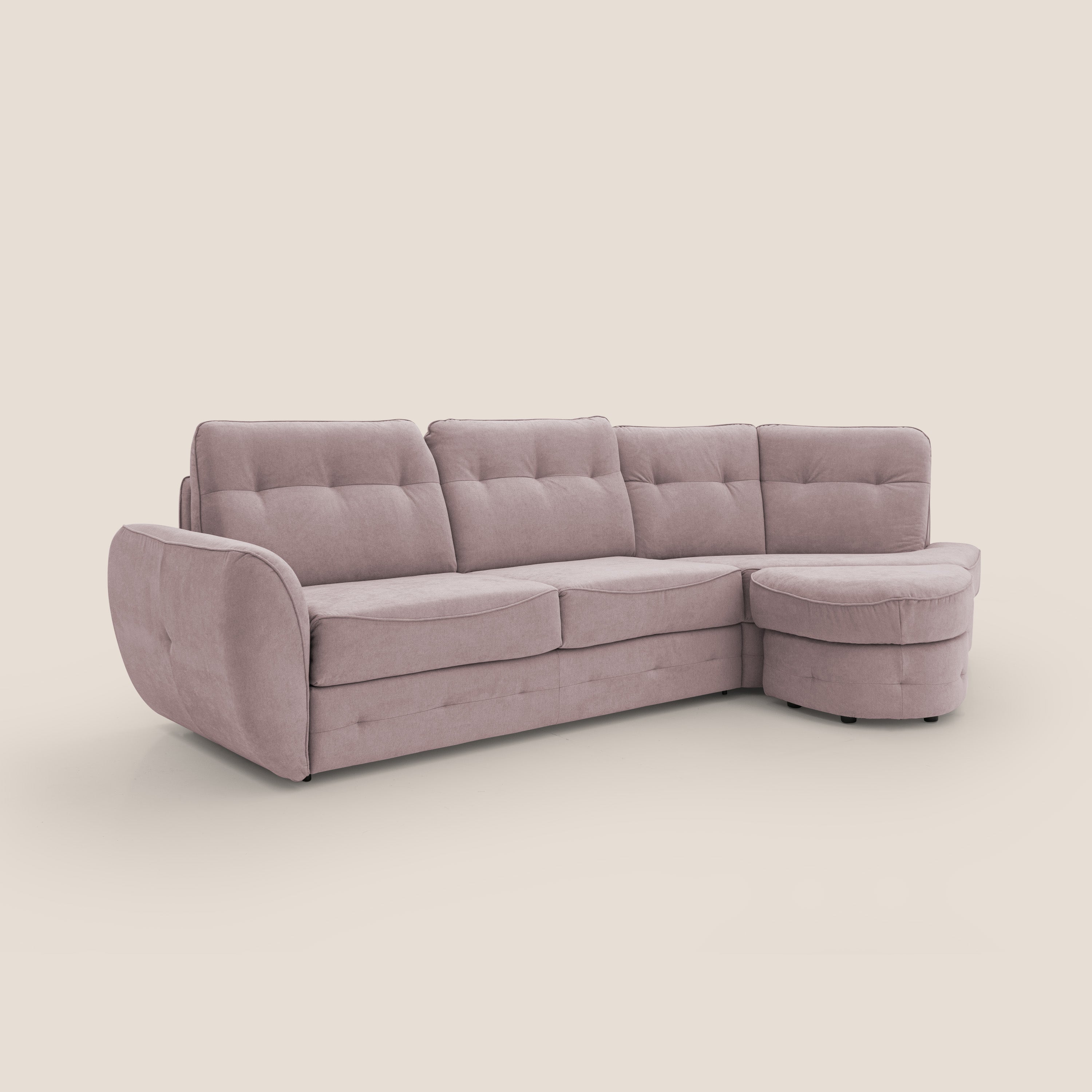 Zeus divano letto angolare con materasso H18 cm pouf mobile in tessuto impermeabile T02 - divani.store