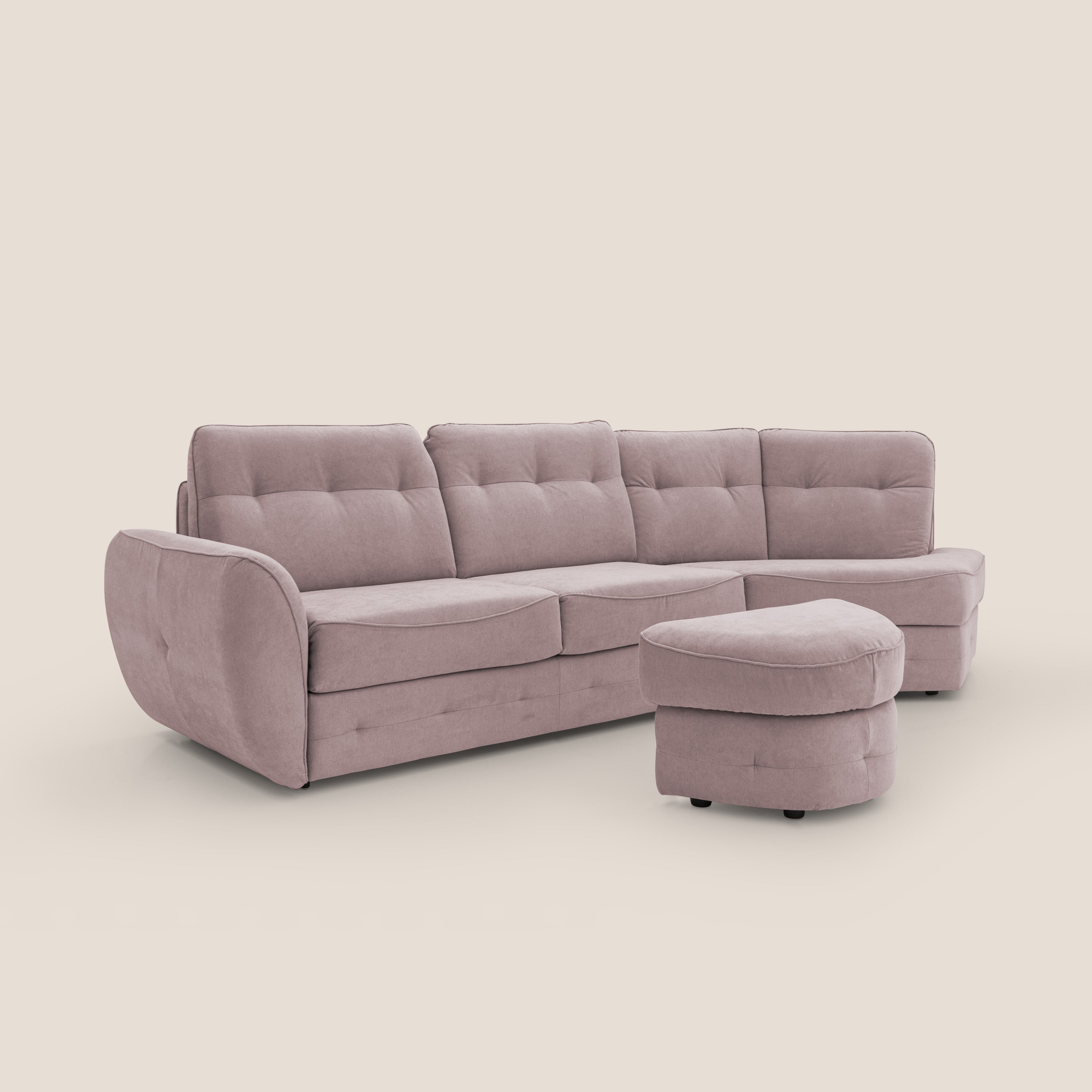 Zeus divano letto angolare con materasso H18 cm pouf mobile in tessuto impermeabile T02 - divani.store