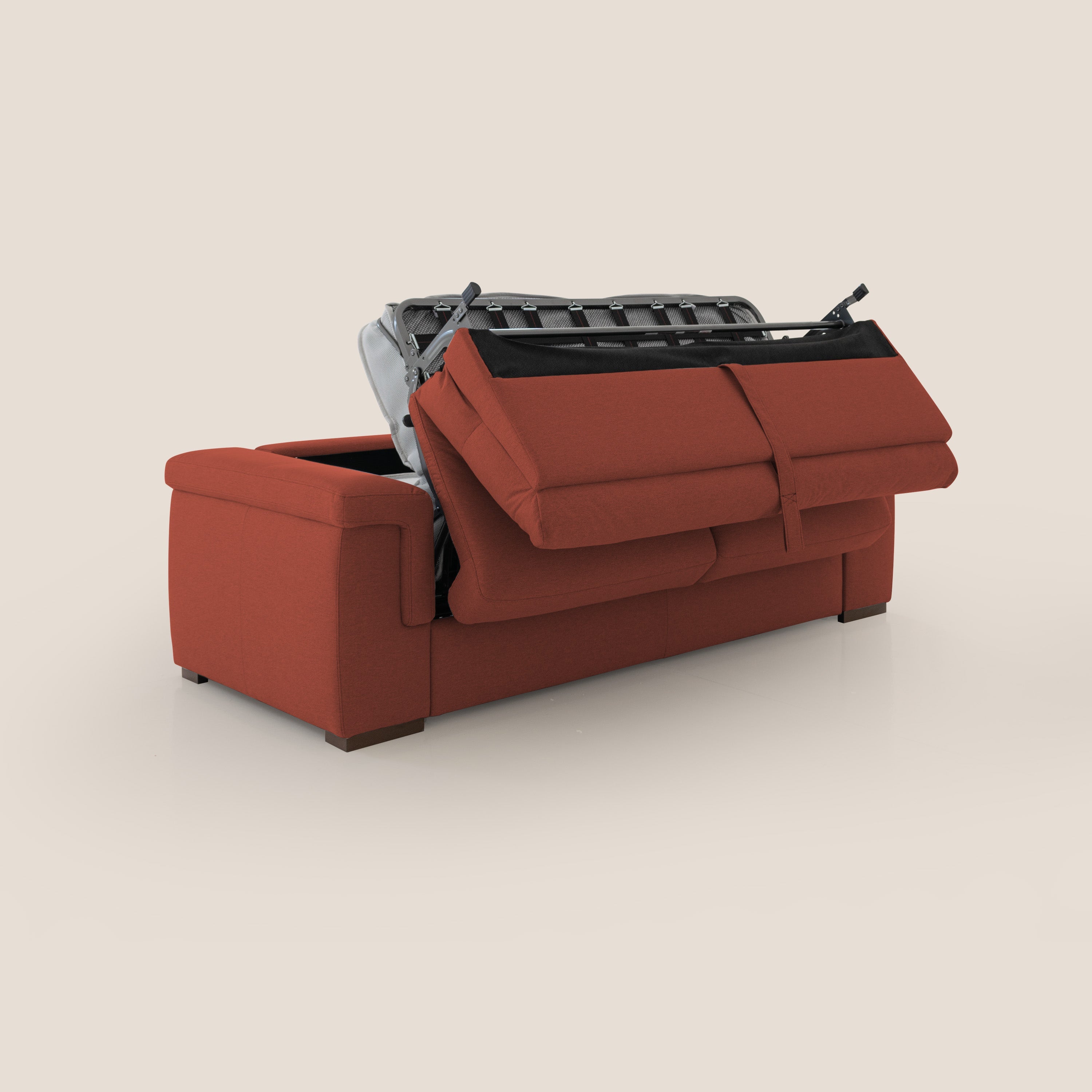 Magnolia divano letto con materasso alto 18 cm morbido schienale alto in tessuto smacchiabile T05 rosso - divani.store