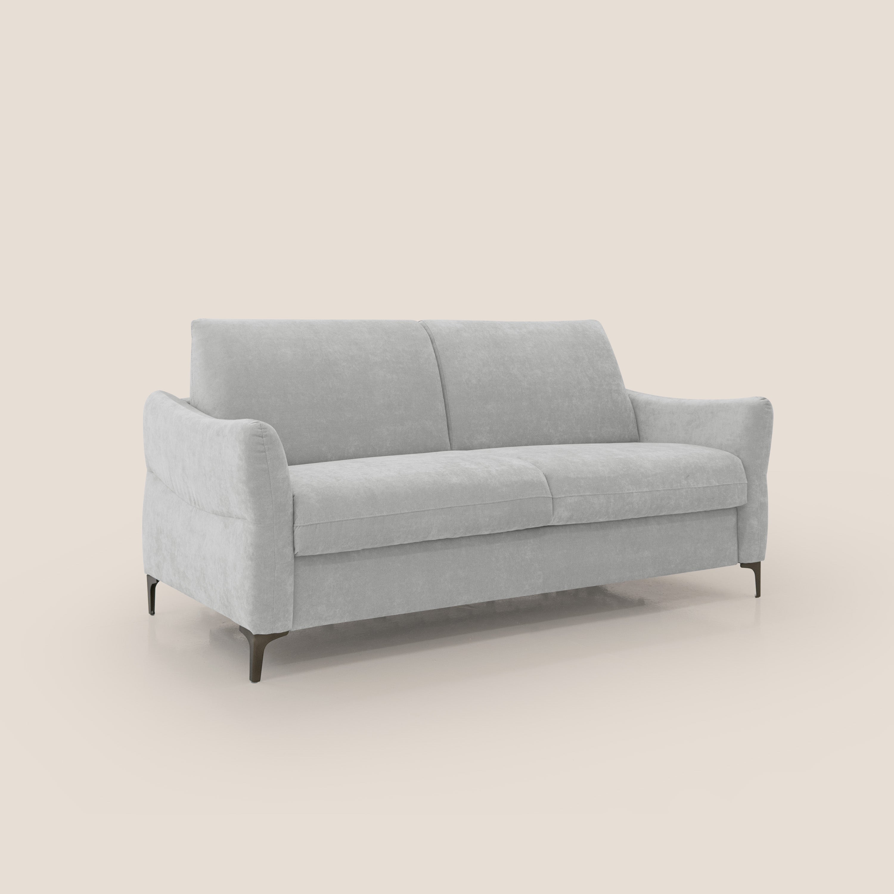 Dalia divano letto con materasso H18 cm e piedi alti in raffinato tessuto smacchiabile T17 grigio - divani.store
