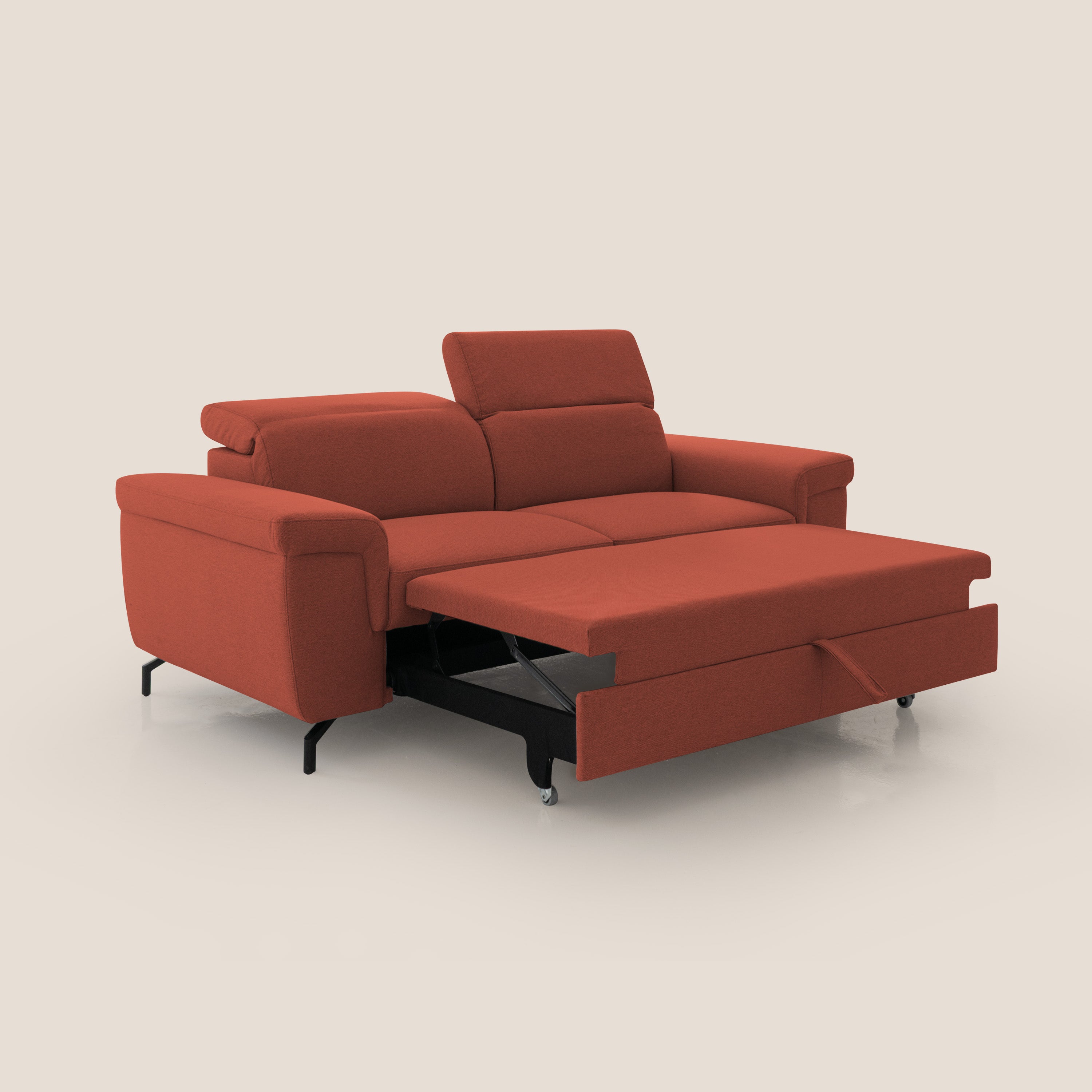 Aisha Divano con poggiapiedi estraibile piedini alti e poggiatesta reclinabili in tessuto Smacchiabile T05 rosso - divani.store