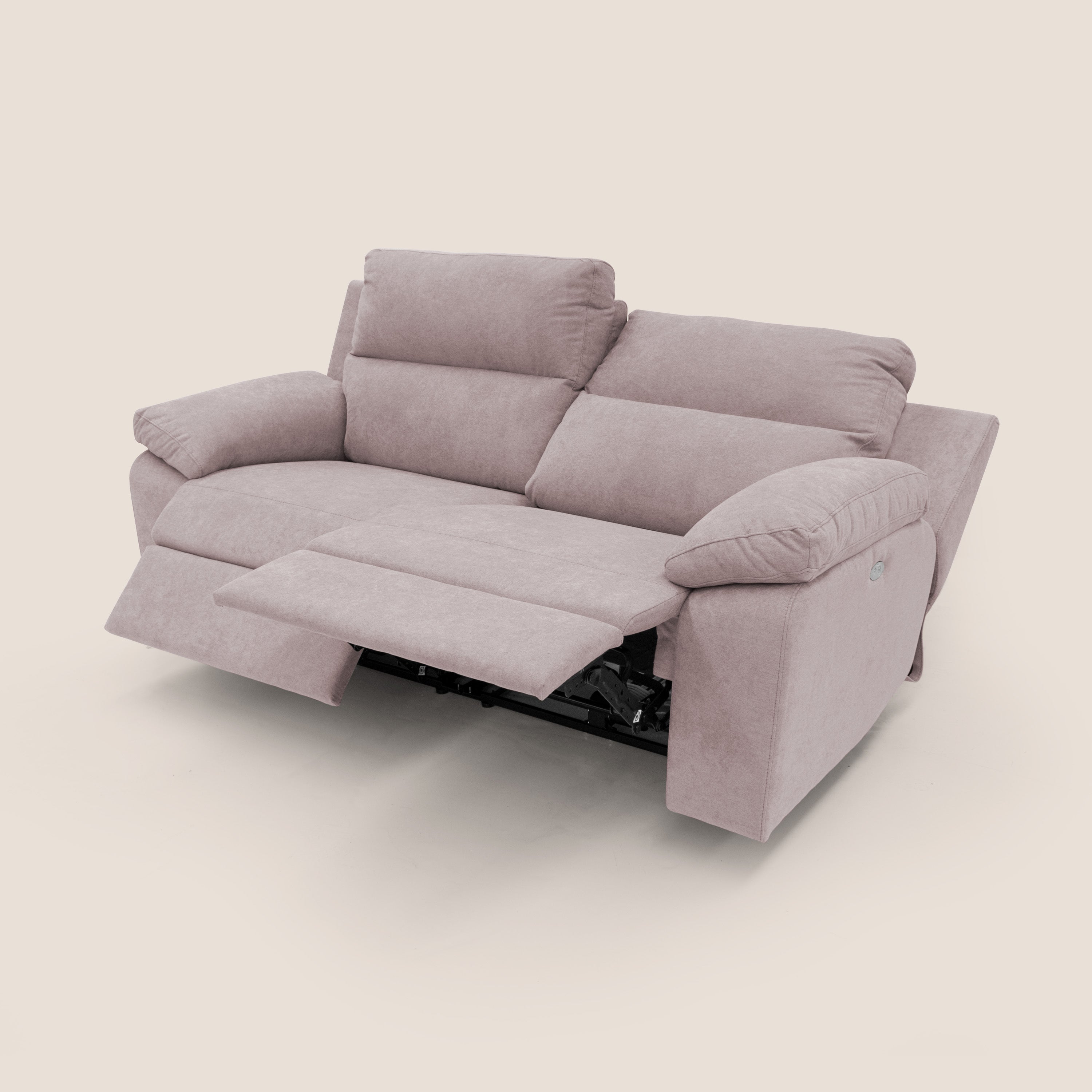Romeo Divano relax con recliner elettrico in morbido tessuto impermeabile T02 rosa - divani.store