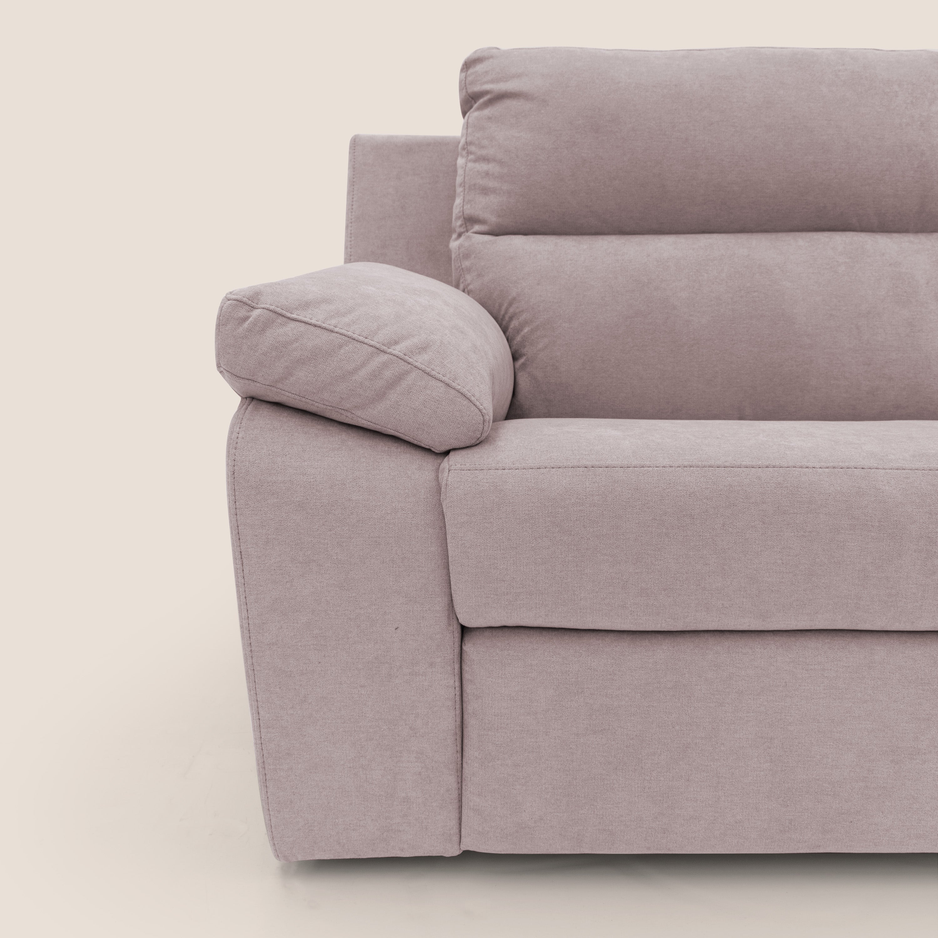 Romeo Divano relax con recliner elettrico in morbido tessuto impermeabile T02 rosa - divani.store