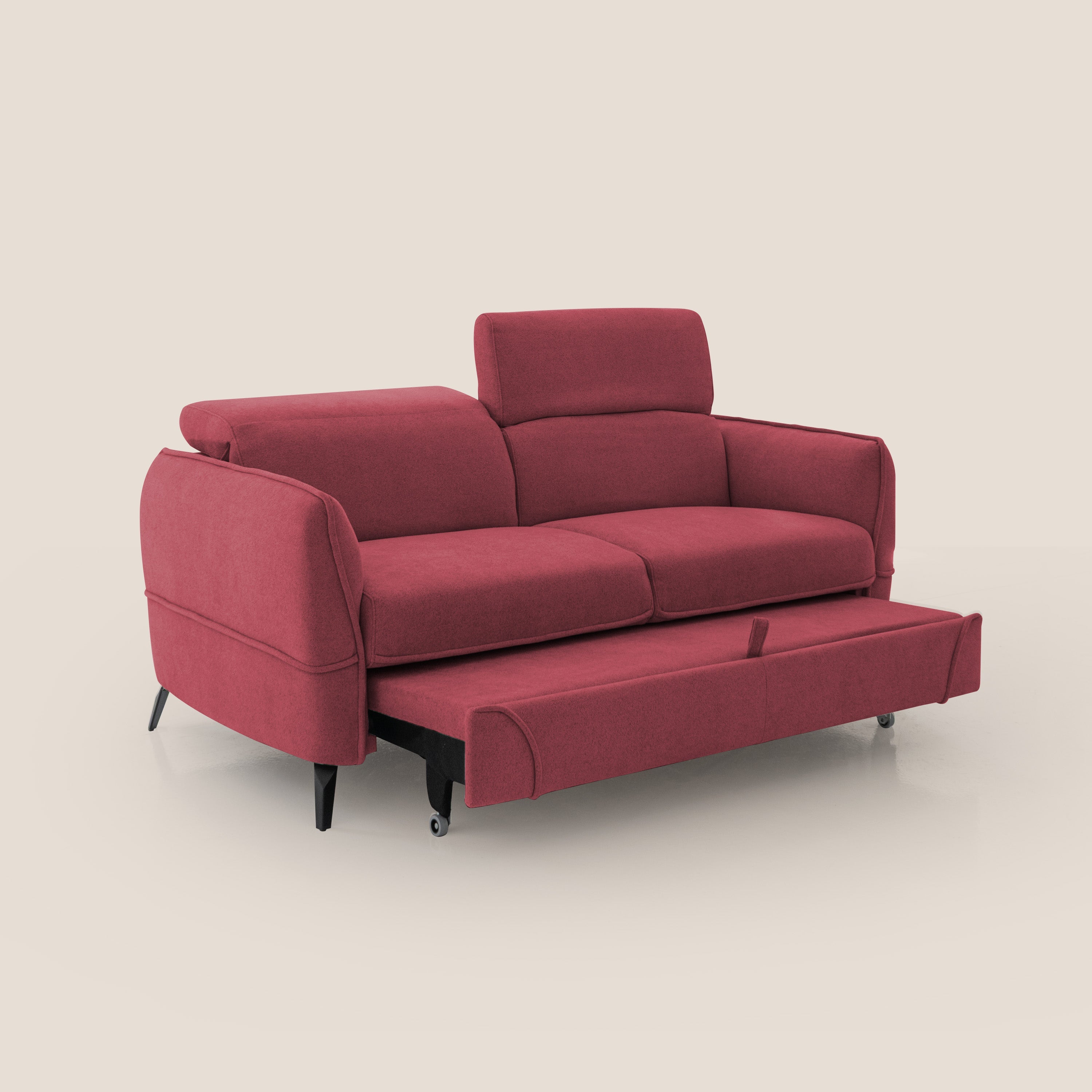 Bloom Divano con poggiapiedi estraibile piedini alti e poggiatesta reclinabili in tessuto bouclé impermeabile T07 rosso - divani.store