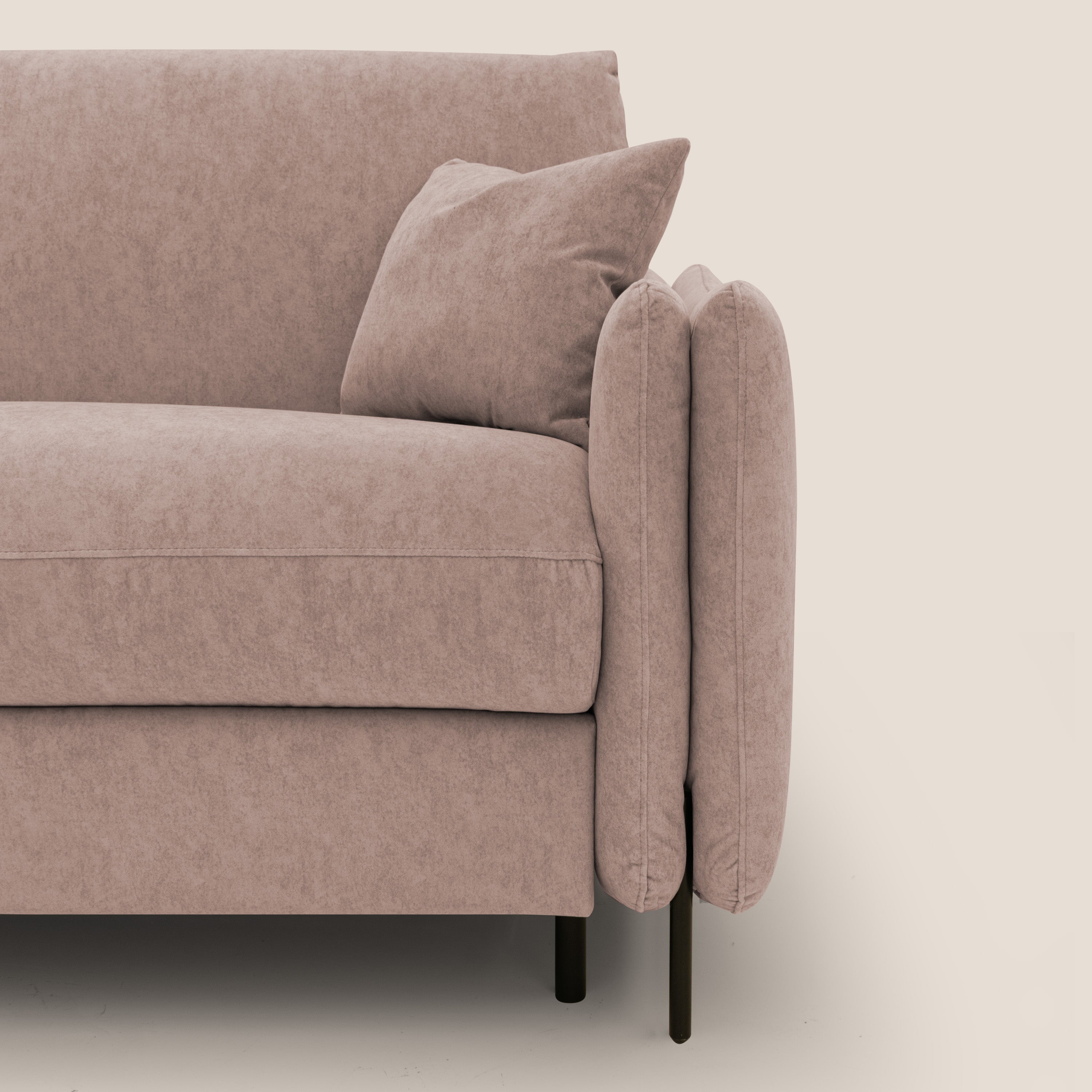 Gregory Divano letto con materasso h18 cm in microfibra effetto velluto impermeabile T09 rosa - divani.store