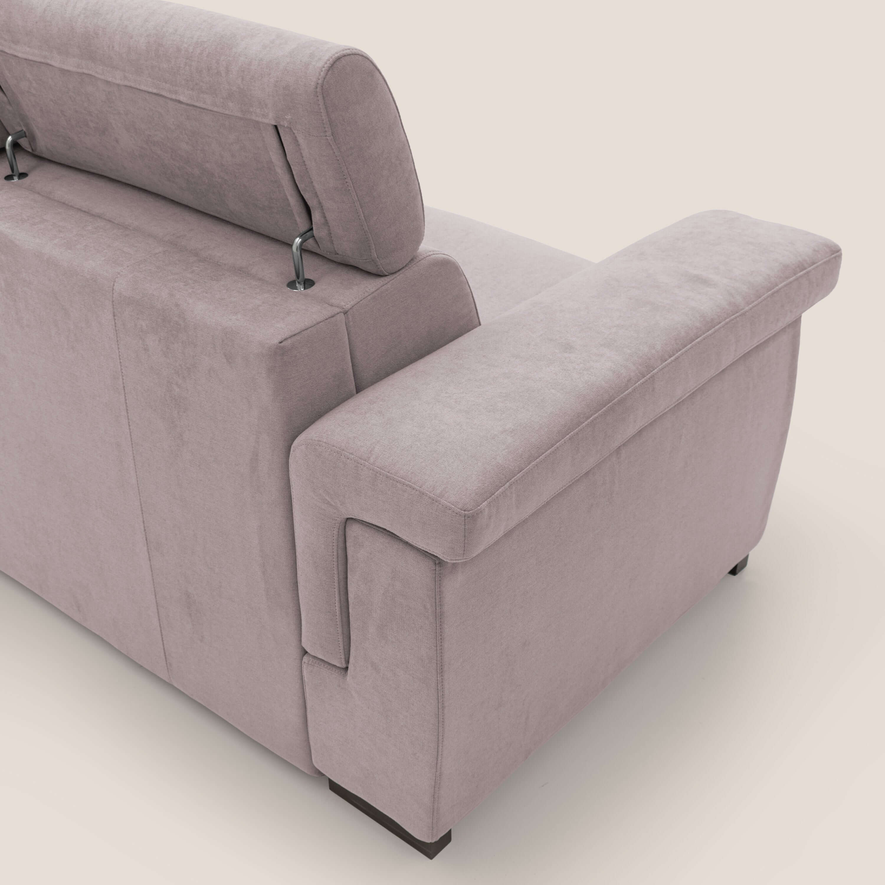 Bjorn divano letto sfoderabile con materasso H18 cm e poggiatesta reclinabili in tessuto impermeabile T02 rosa - divani.store