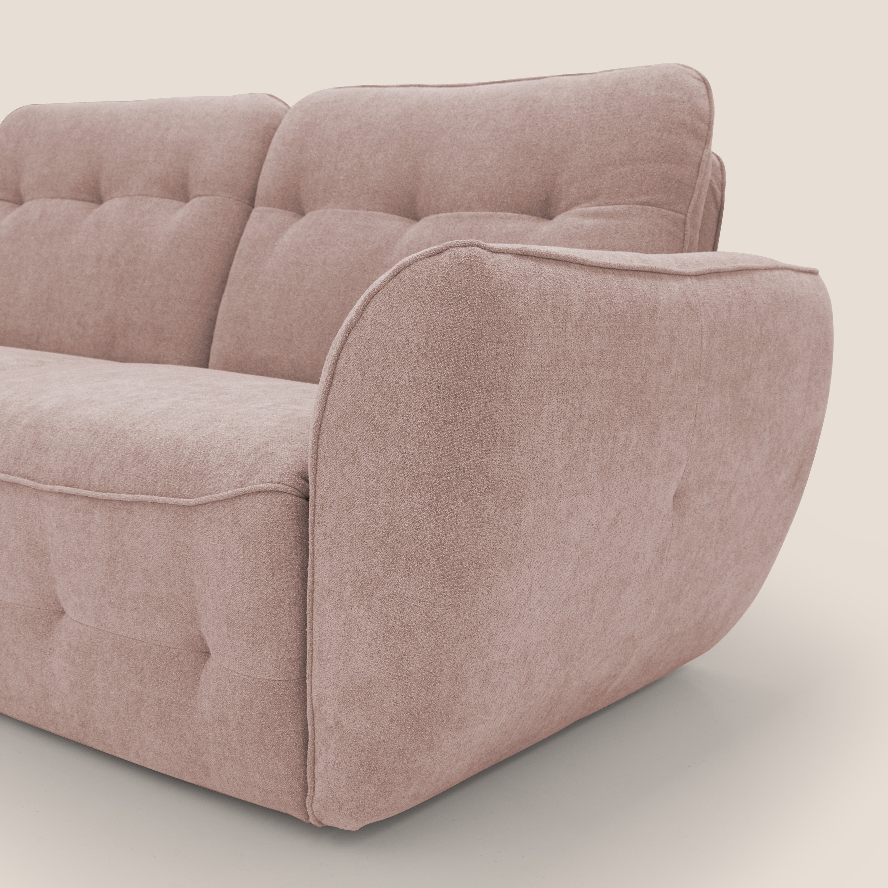 Cerbero divano 2 e 3 posti in morbido bouclé impermeabile T07 rosa - divani.store