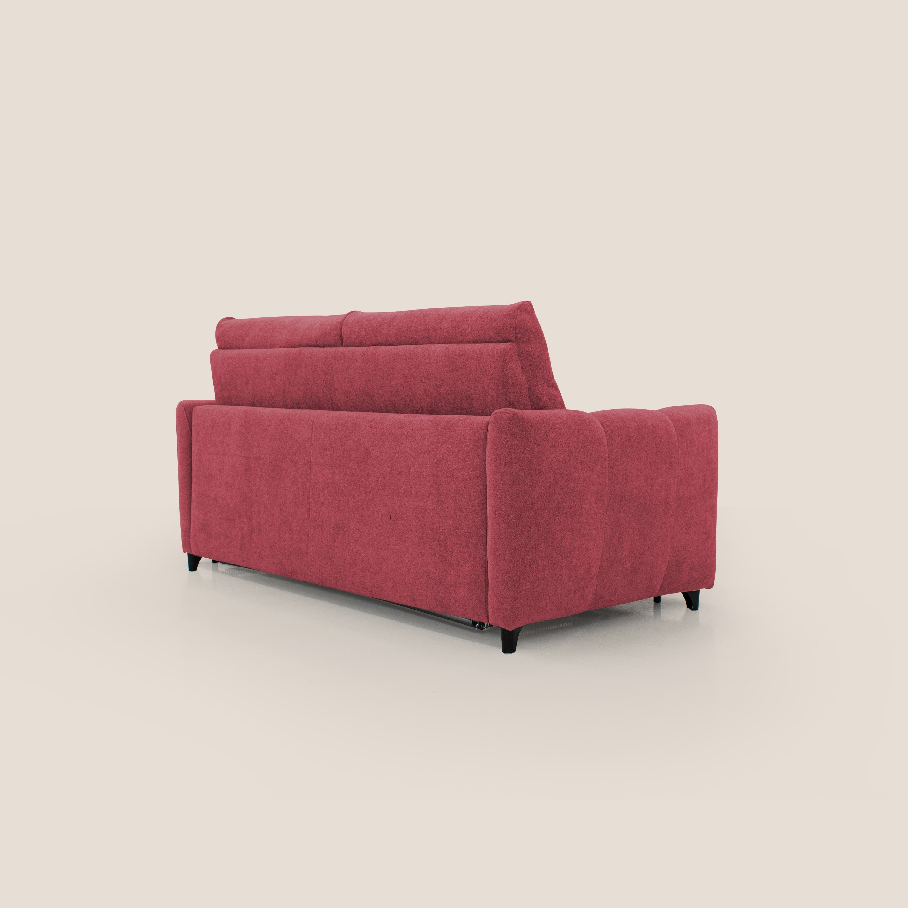 Peonia divano letto scandinavo con materasso H18 cm e morbido e alto schienale in tessuto Bouclé impermeabile T07 rosso - divani.store