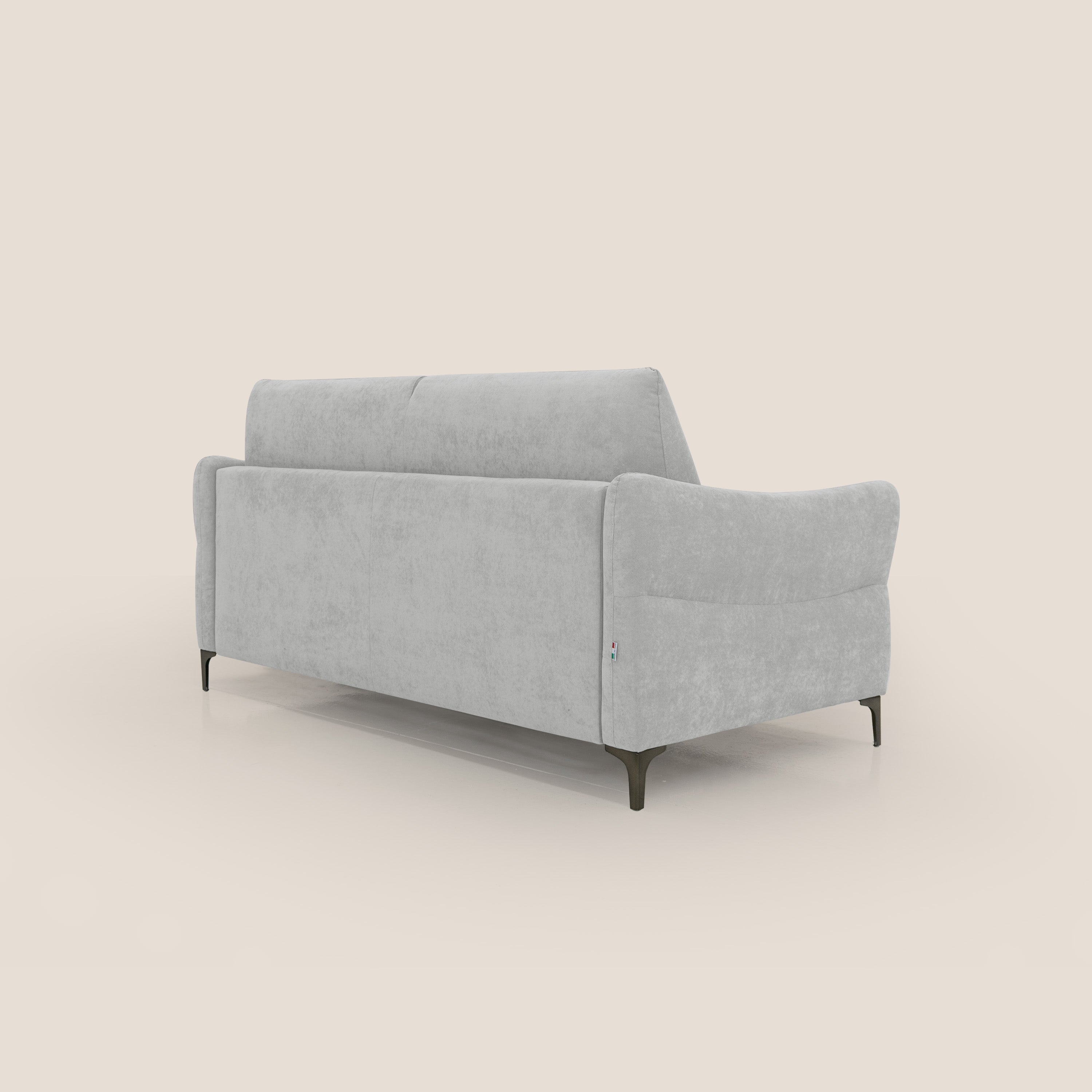 Dalia divano letto con materasso H18 cm e piedi alti in raffinato tessuto smacchiabile T17 grigio - divani.store