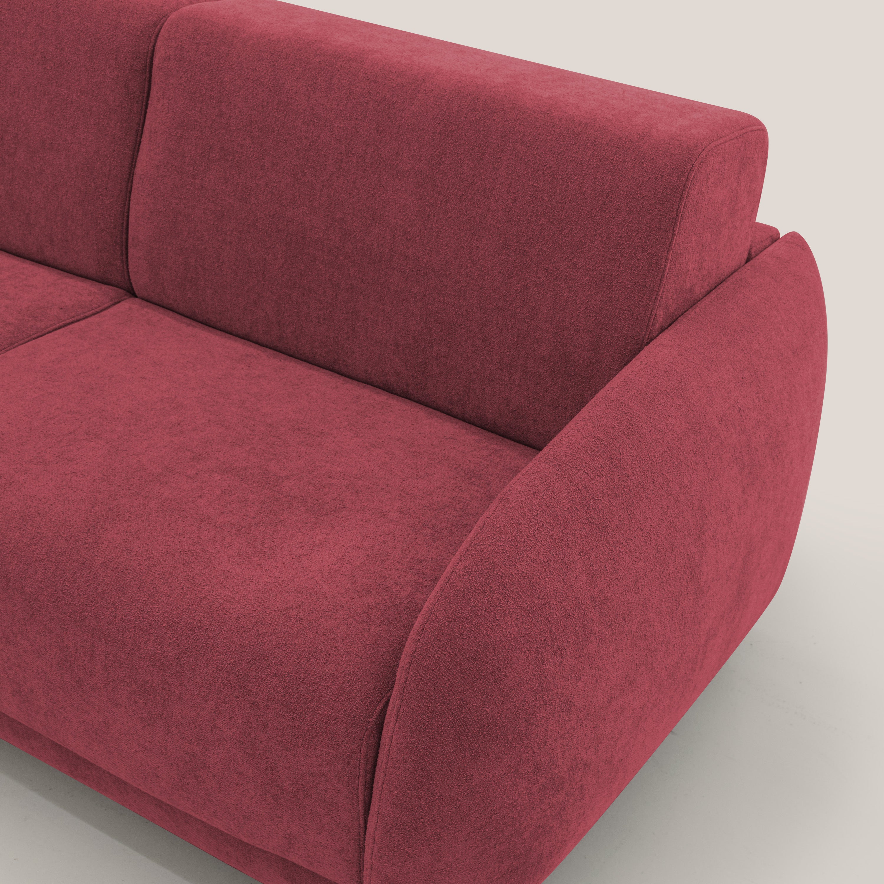 Giglio divano letto scandinavo japandi con materasso H18 cm in tessuto Bouclé impermeabile T07 rosso - divani.store
