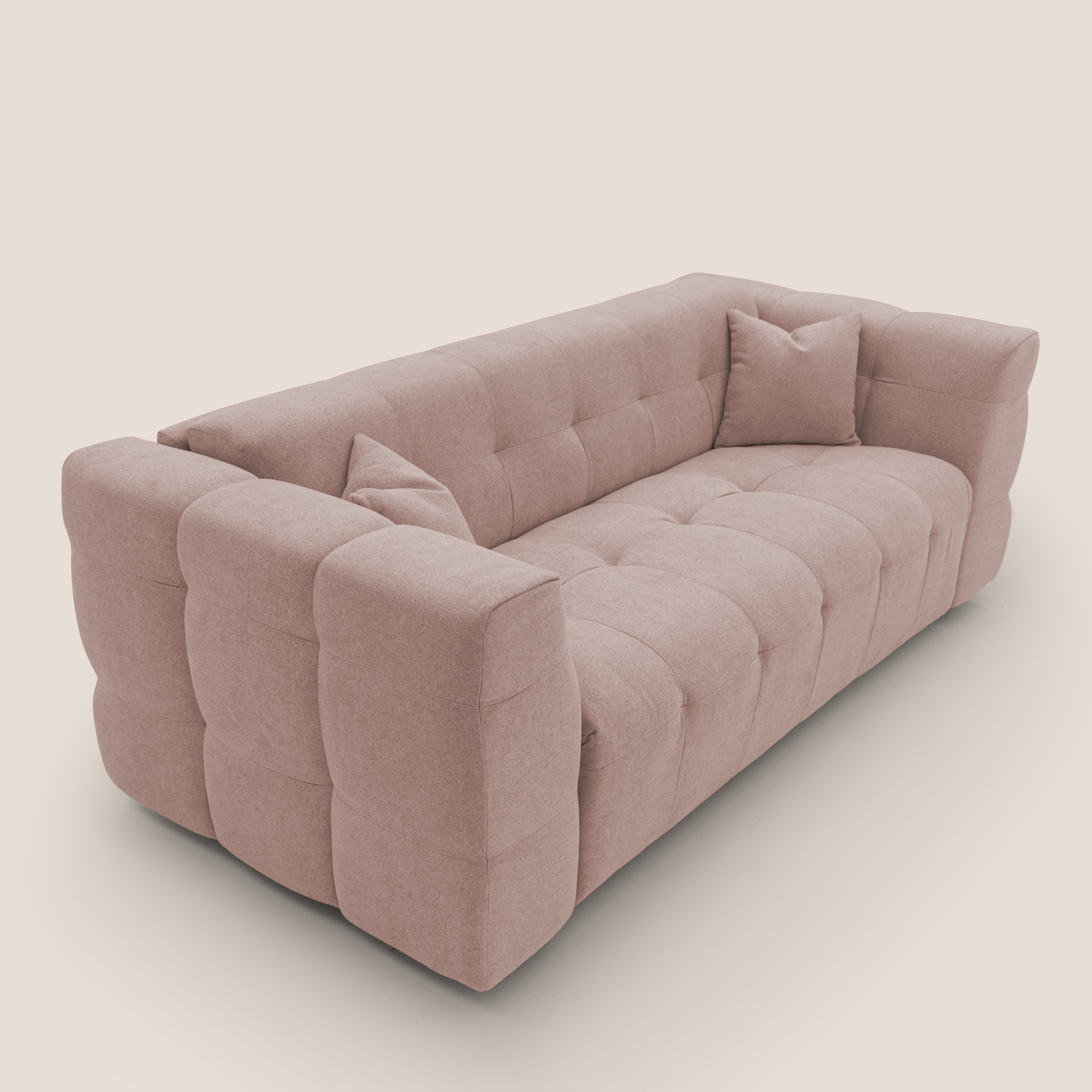 Tender Divano letto matrimoniale dal design innovativo in tessuto bouclet impermeabile T07 rosa - divani.store