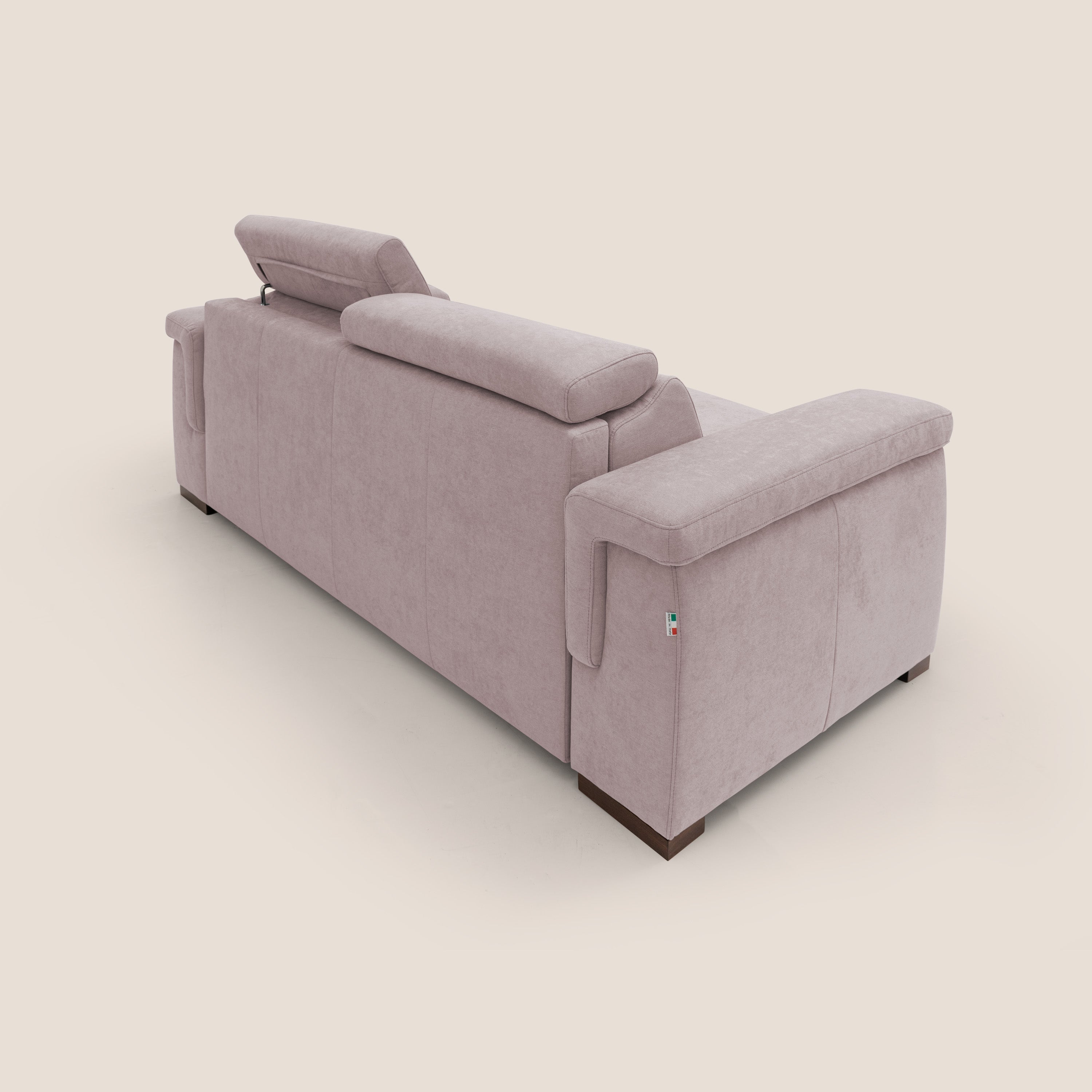 Giunone divano letto con materasso alto 18 cm e poggiatesta reclinabili in tessuto impermeabile T02 rosa - divani.store