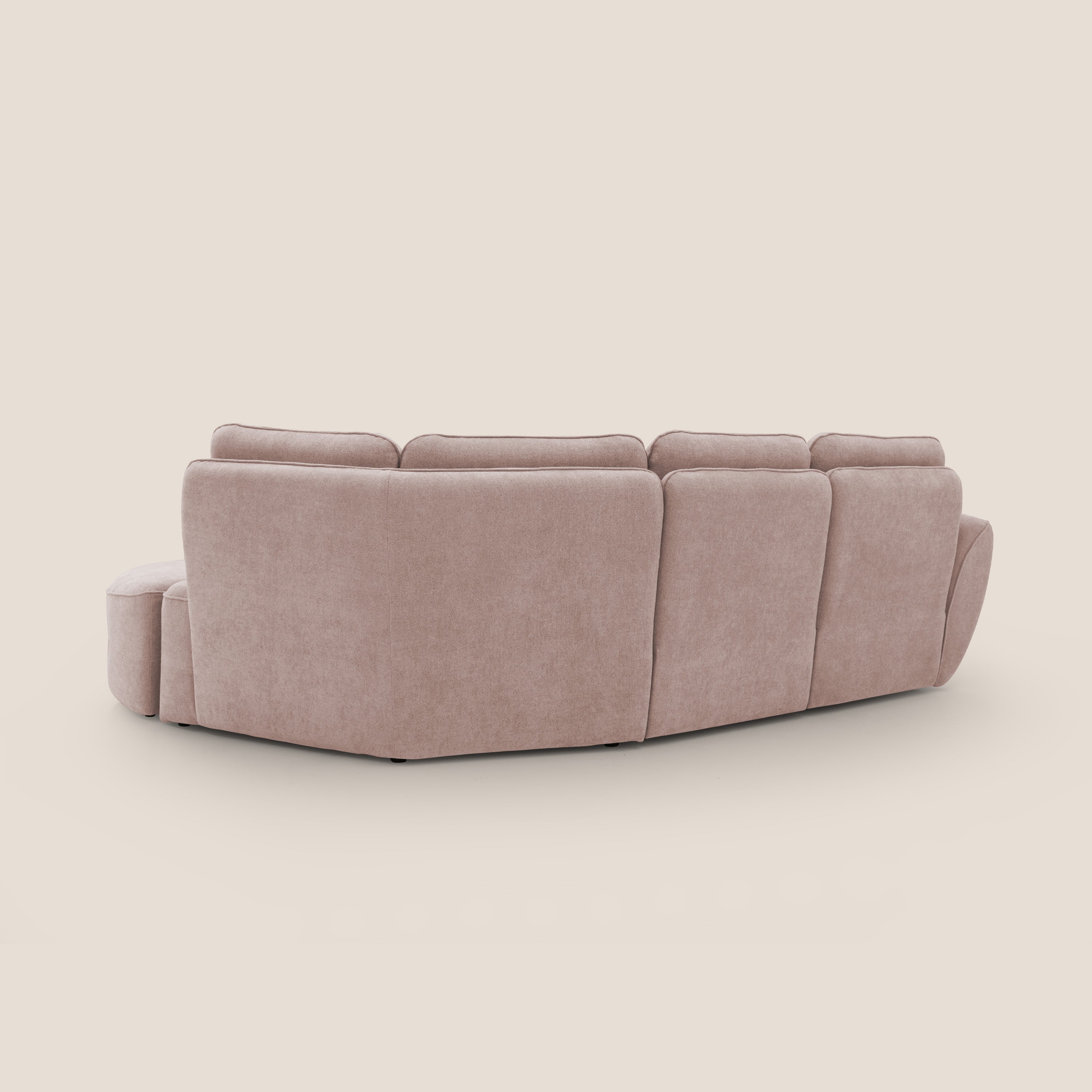 Cerbero divano angolare con pouf mobile in morbido bouclé impermeabile T07 rosa - divani.store