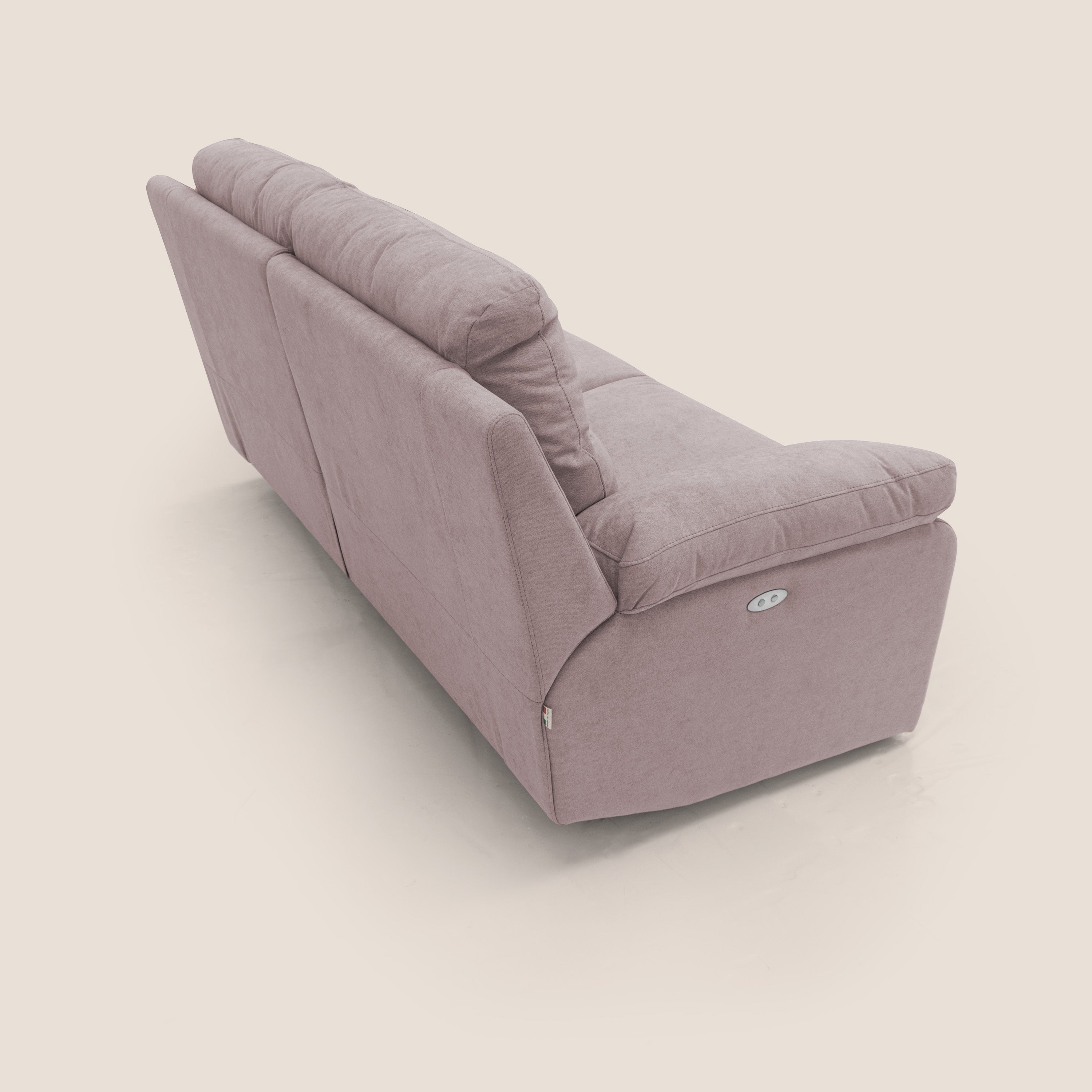 Romeo Divano relax con recliner elettrico in morbido tessuto impermeabile T02 rosa - divani.store