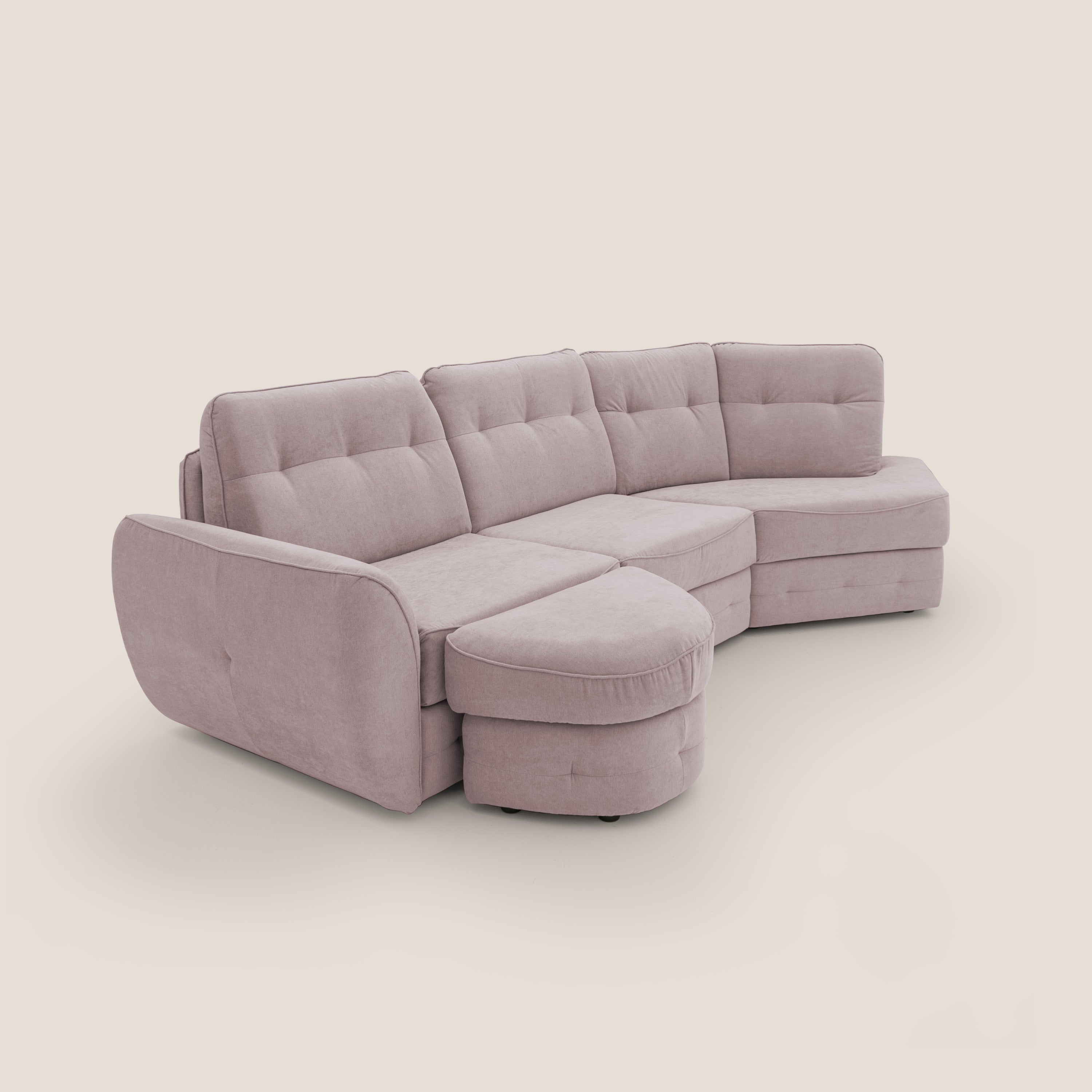 Zeus divano letto angolare con materasso H18 cm pouf mobile in tessuto impermeabile T02 - divani.store