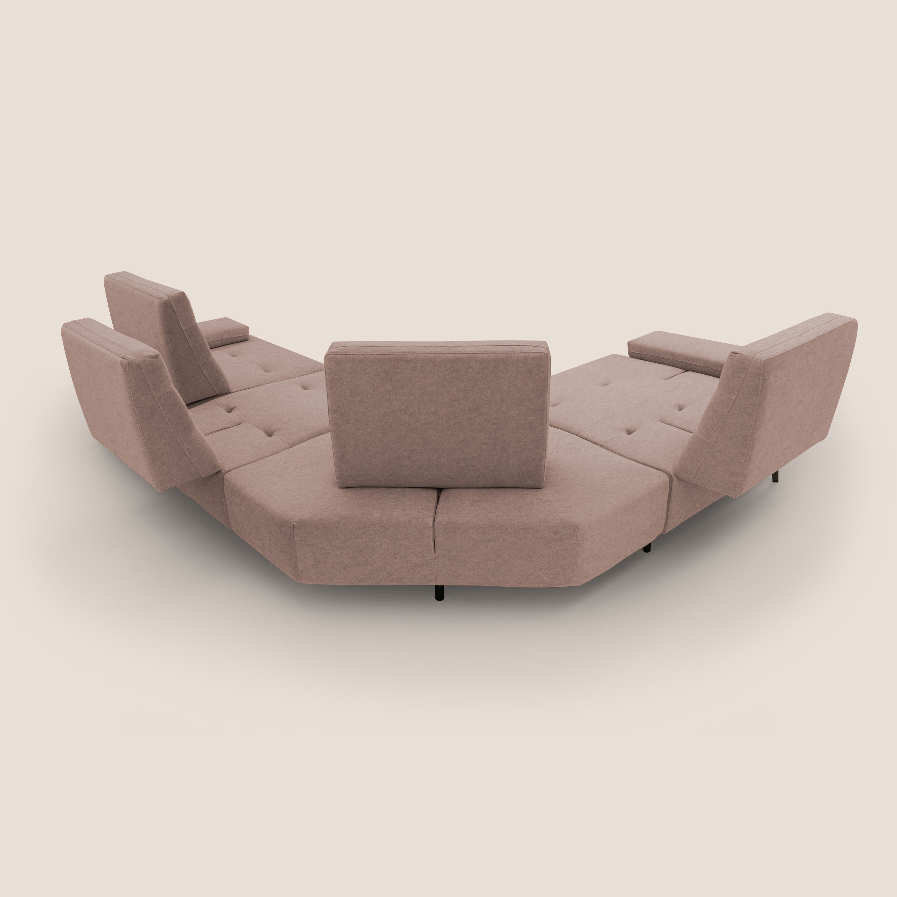 Lugano Divano angolare con schienali traslanti in microfibra effetto velluto T09 rosa - divani.store