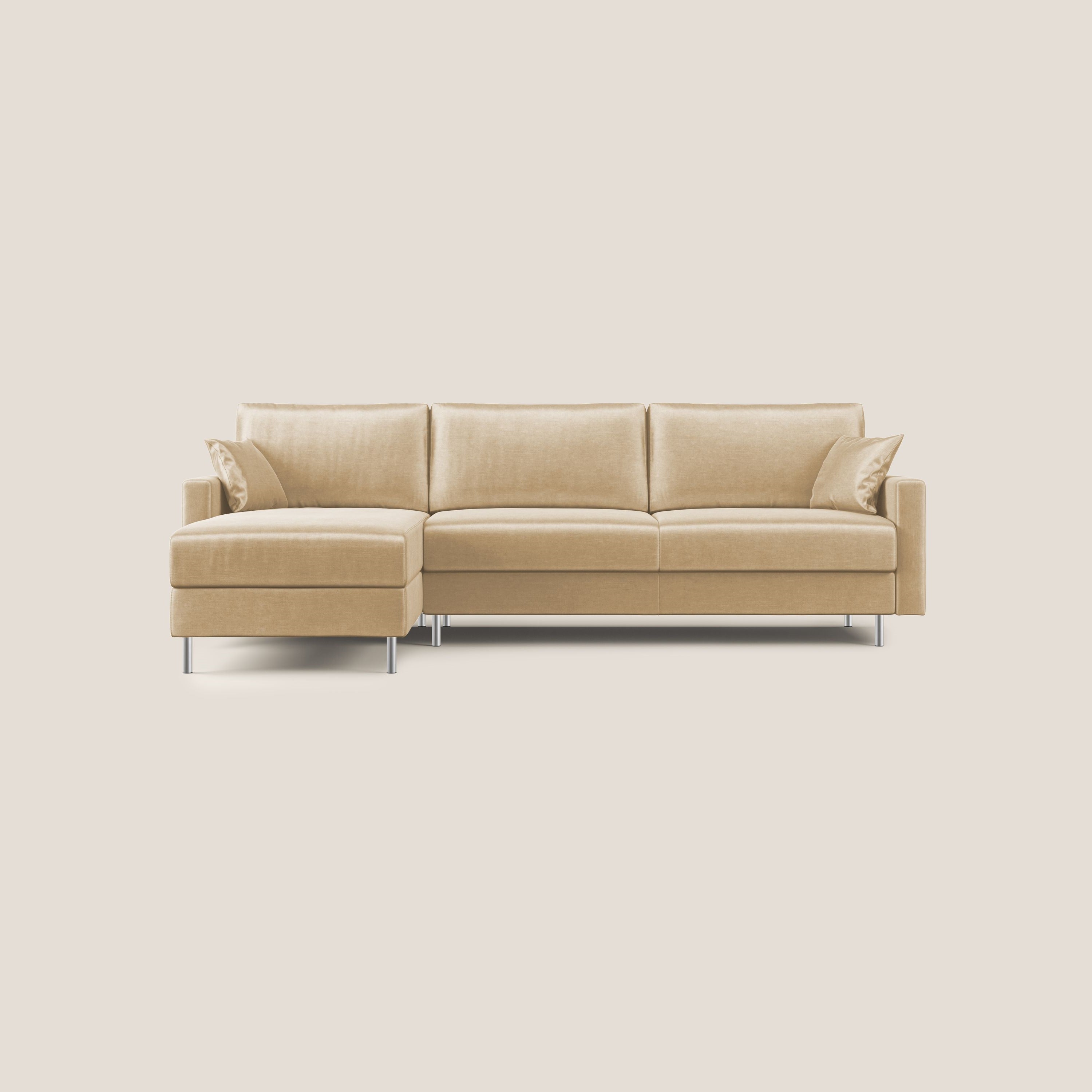 Andromeda divano letto angolare in velluto morbido impermeabile T01 beige - divani.store