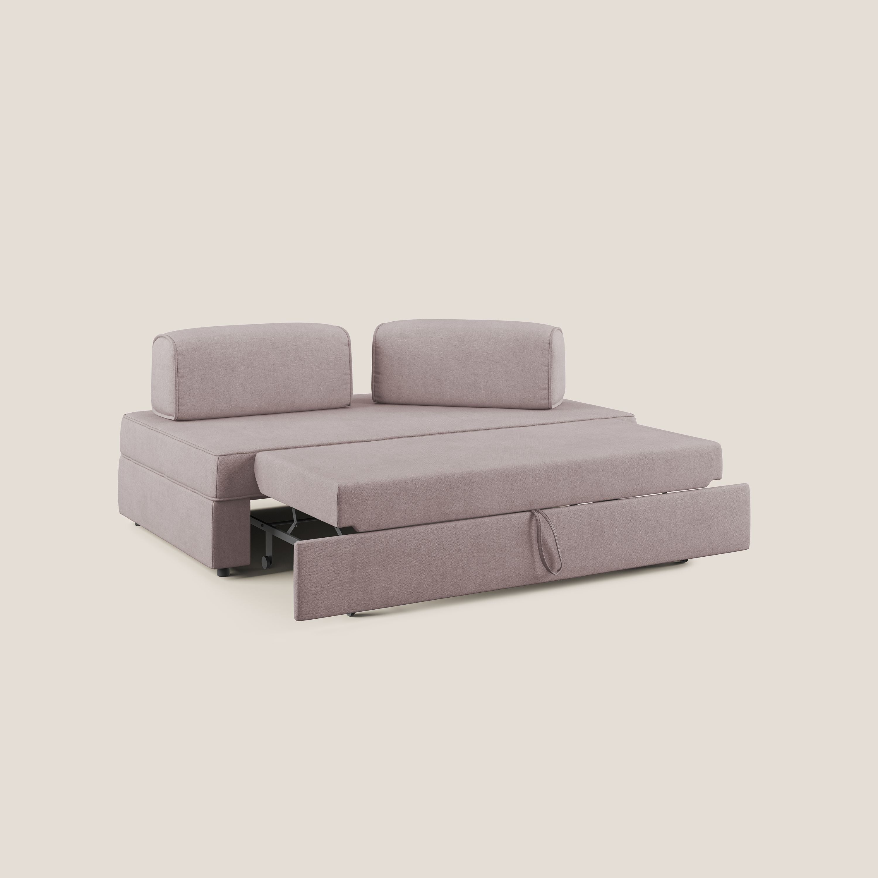 Liberty divano con pouf estraibile e schienali movibili in tessuto morbido impermeabile T02 rosa - divani.store