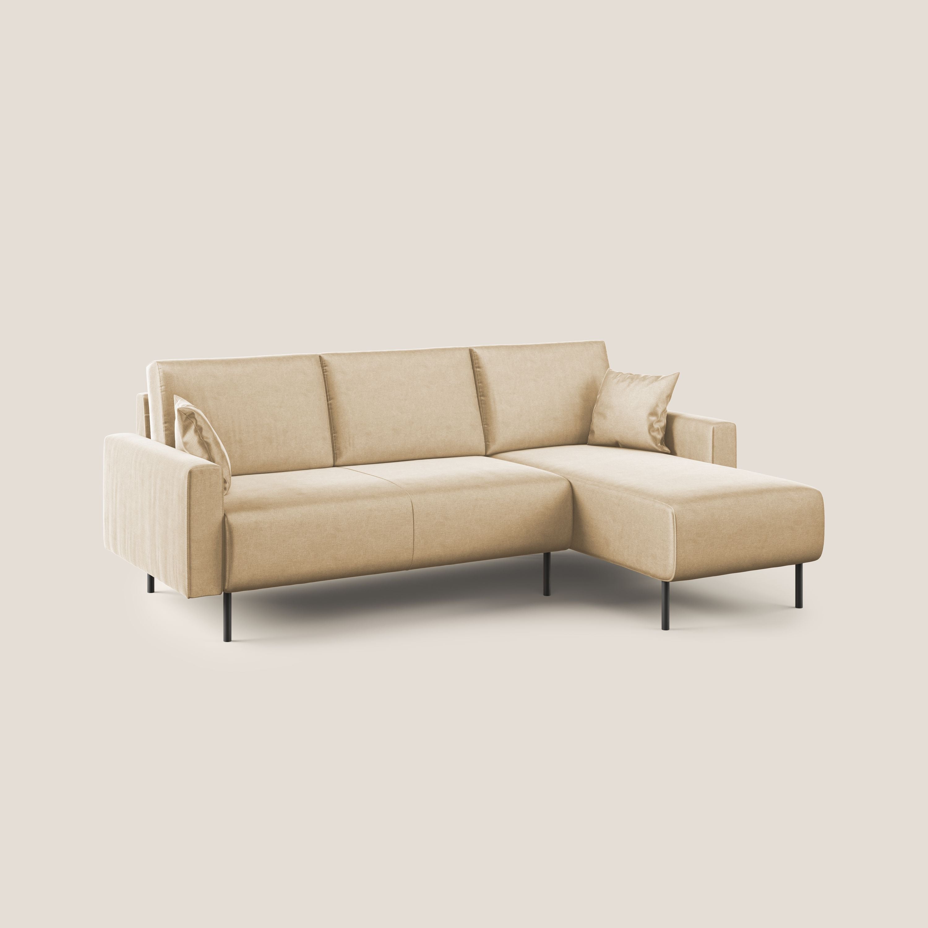 Arthur divano moderno angolare in velluto morbido impermeabile T01 beige - divani.store