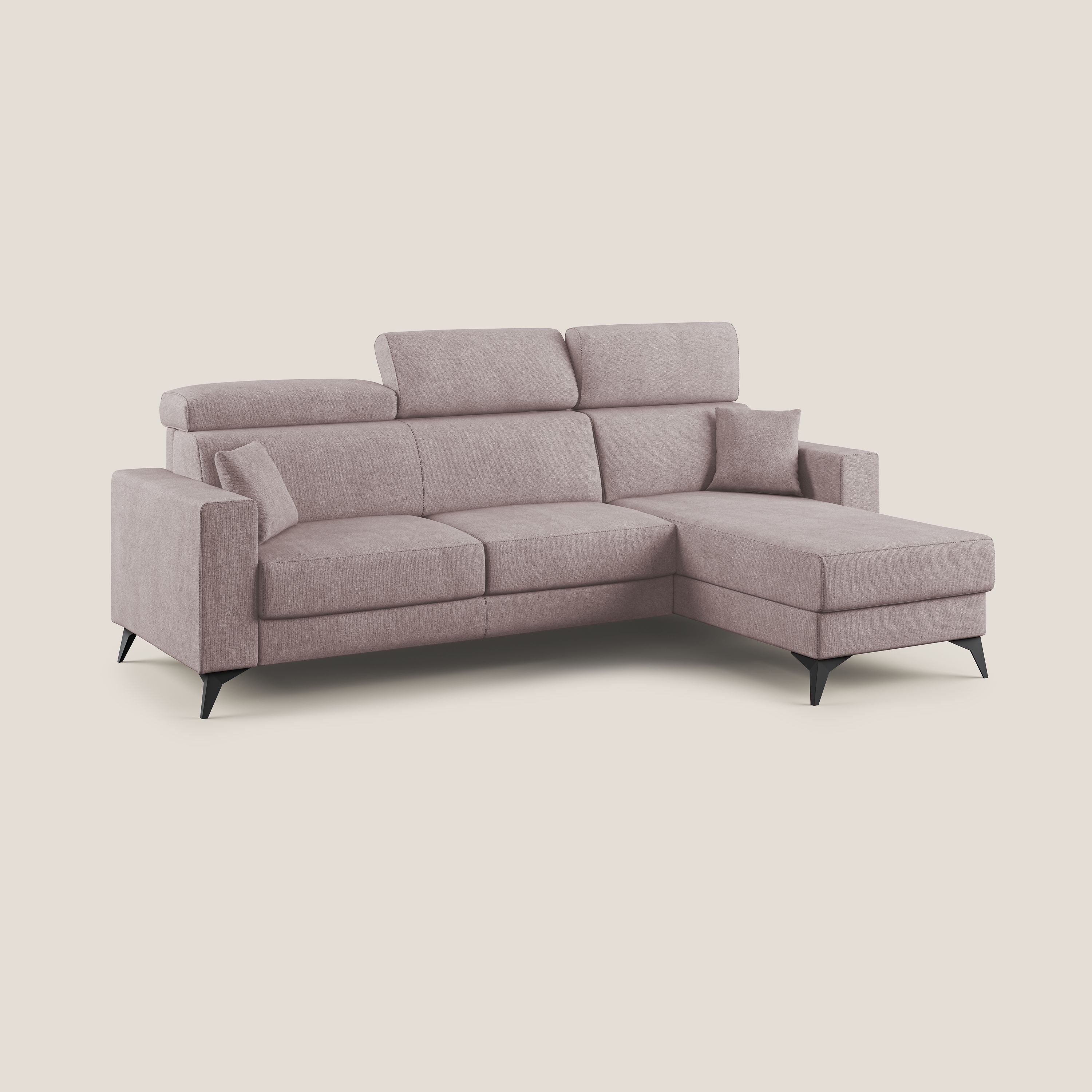 Pegaso divano letto angolare con poggiatesta reclinabili e rivestimento impermeabile T02 rosa - divani.store