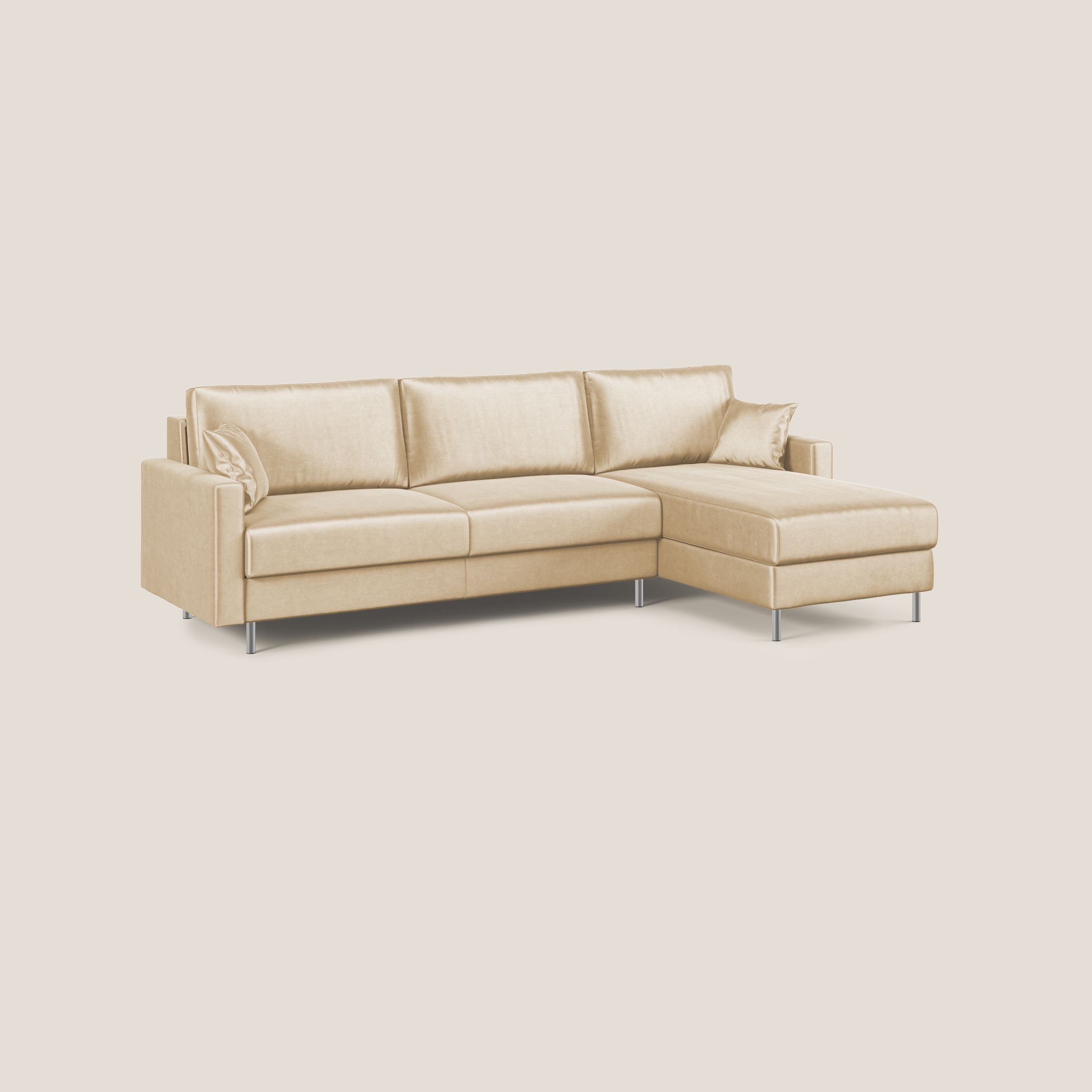 Andromeda divano letto angolare in velluto morbido impermeabile T01 beige - divani.store