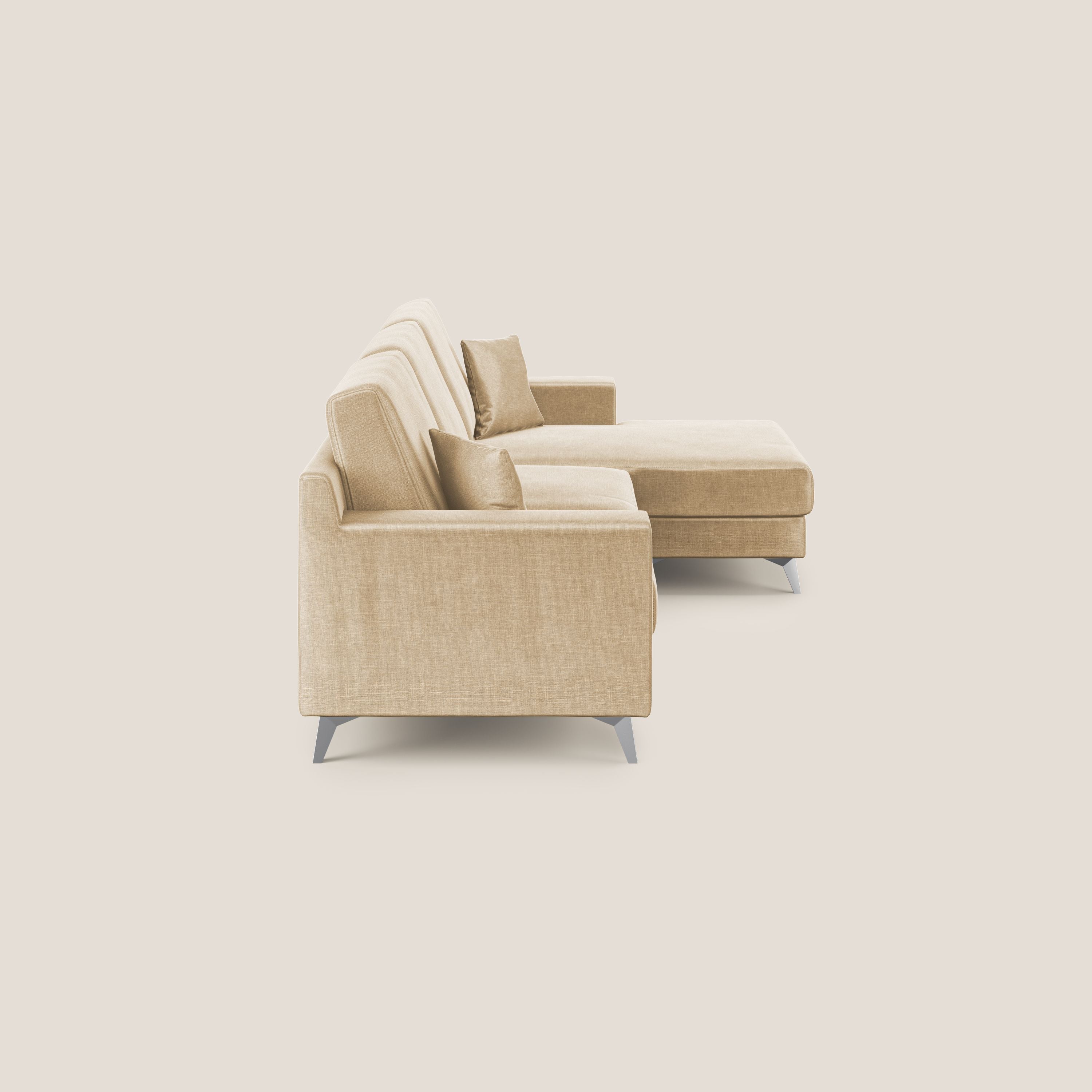 Michael divano moderno angolare con penisola in morbido velluto impermeabile T01 beige - divani.store