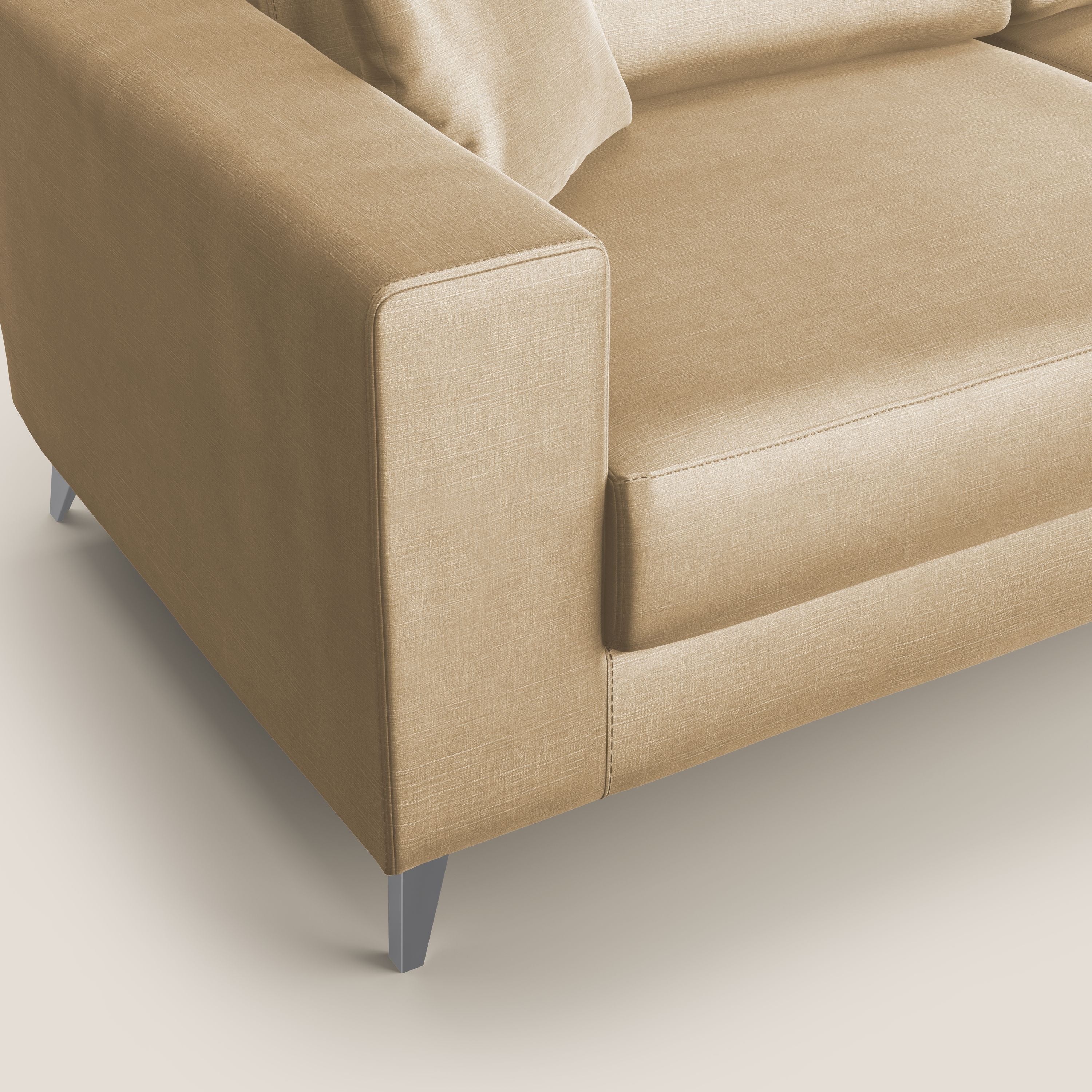 Michael divano moderno angolare con penisola in morbido velluto impermeabile T01 beige - divani.store