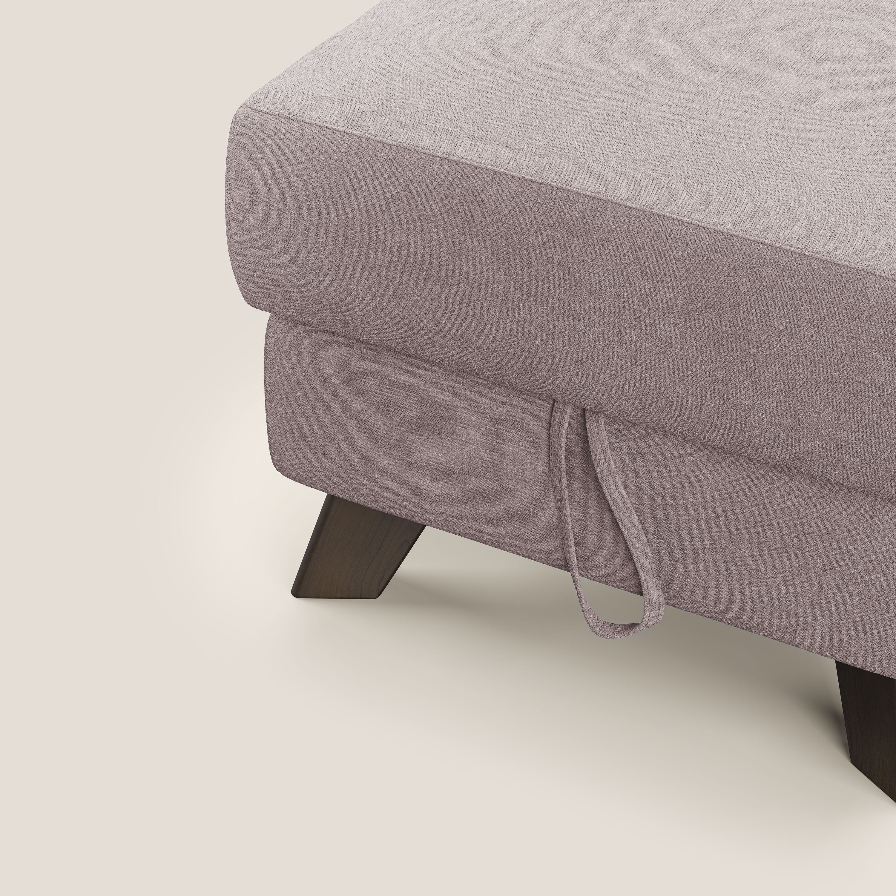 Moon Pouf contenitore e piedini alti in tessuto morbido impermeabile T02 rosa - divani.store