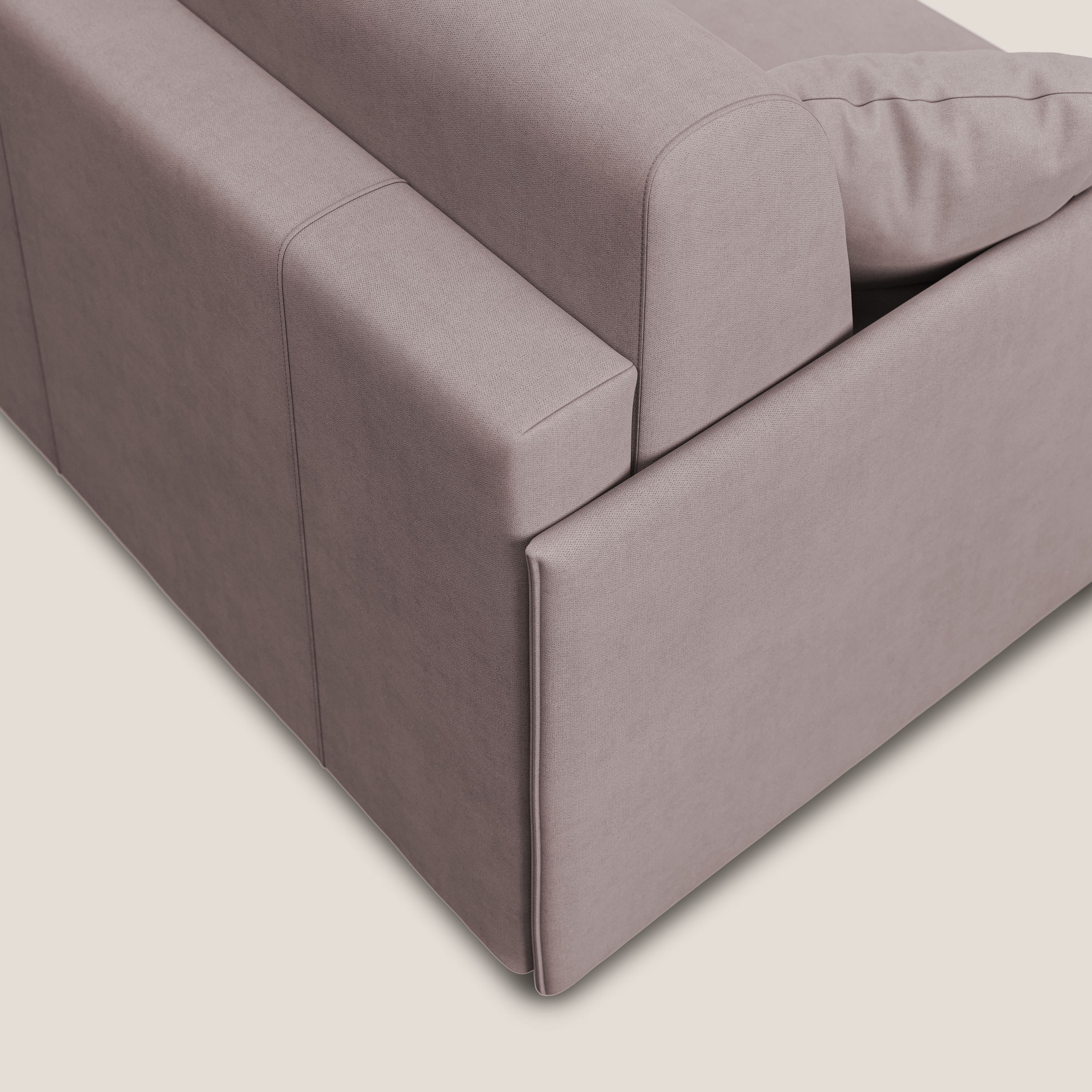 Evans Divano letto angolare con penisola in morbido tessuto impermeabile T02 rosa - divani.store