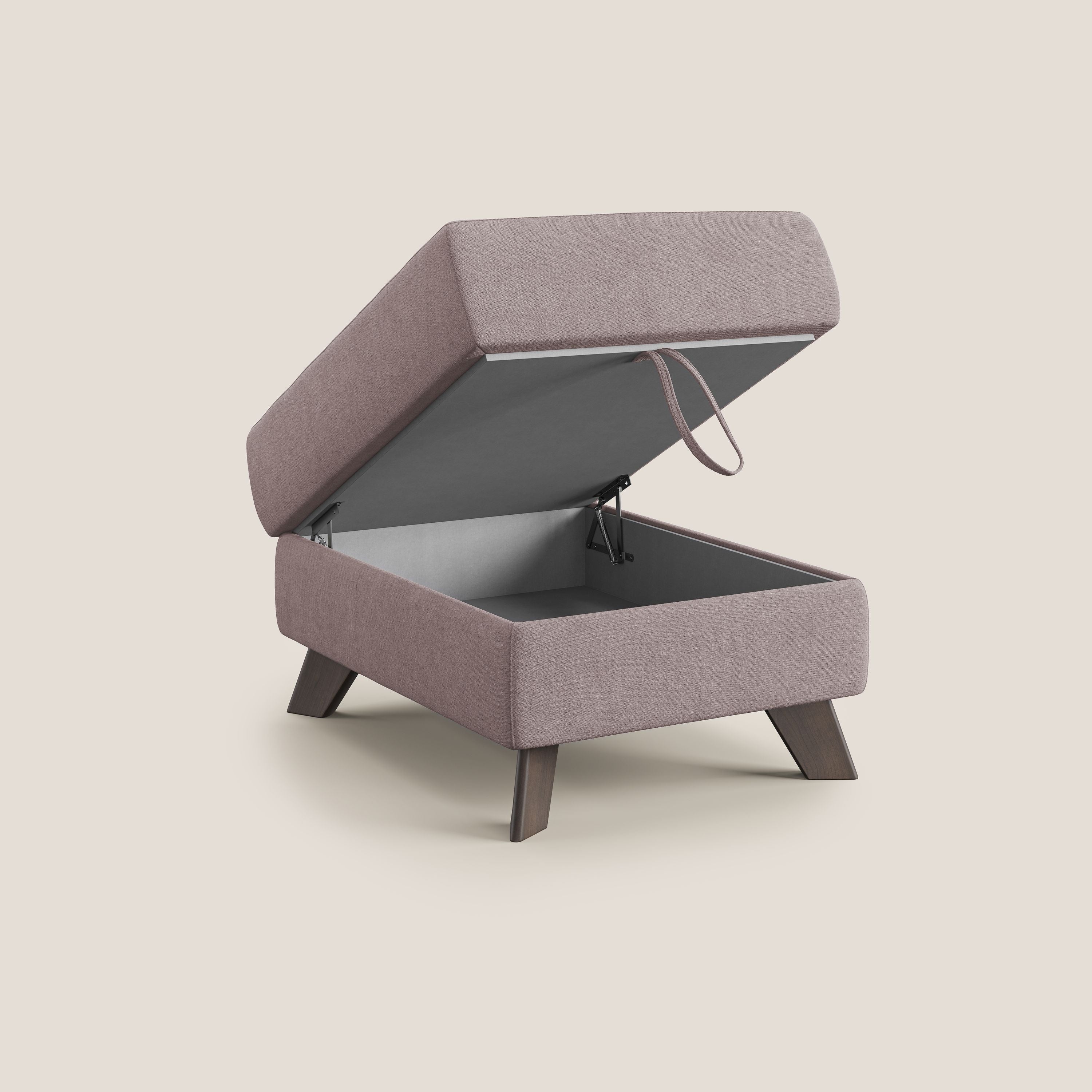 Moon Pouf contenitore e piedini alti in tessuto morbido impermeabile T02 rosa - divani.store