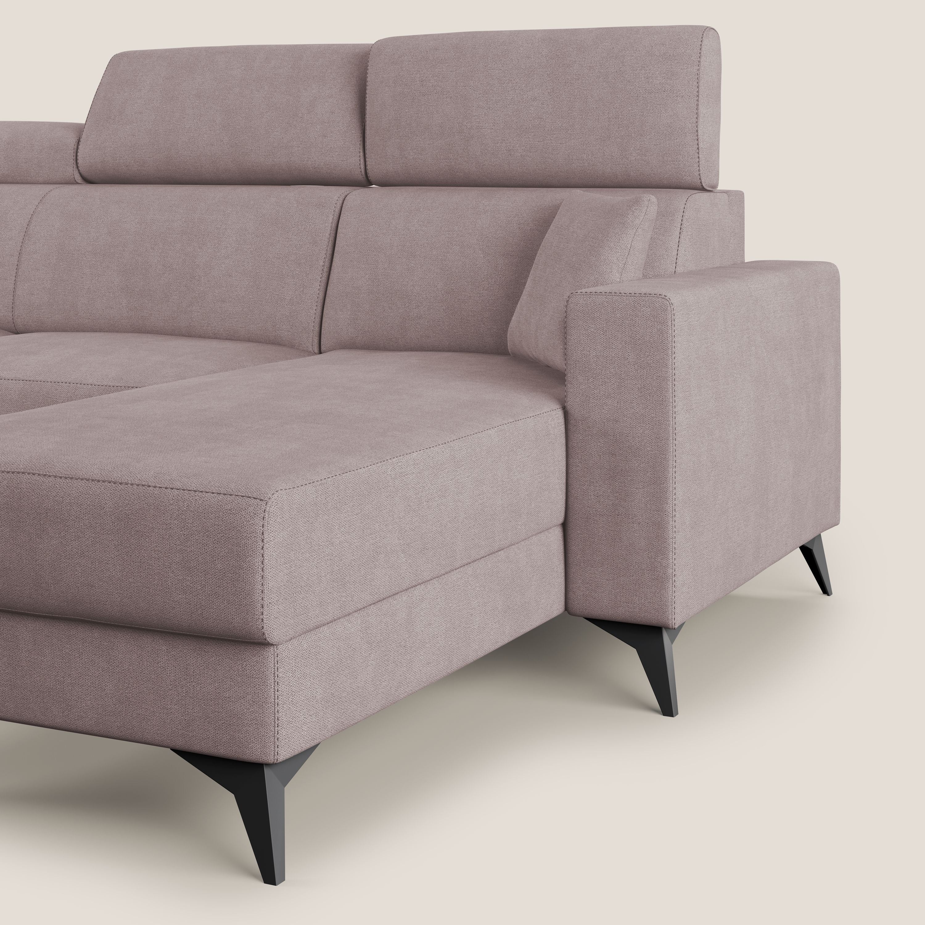 Pegaso divano letto angolare con poggiatesta reclinabili e rivestimento impermeabile T02 rosa - divani.store