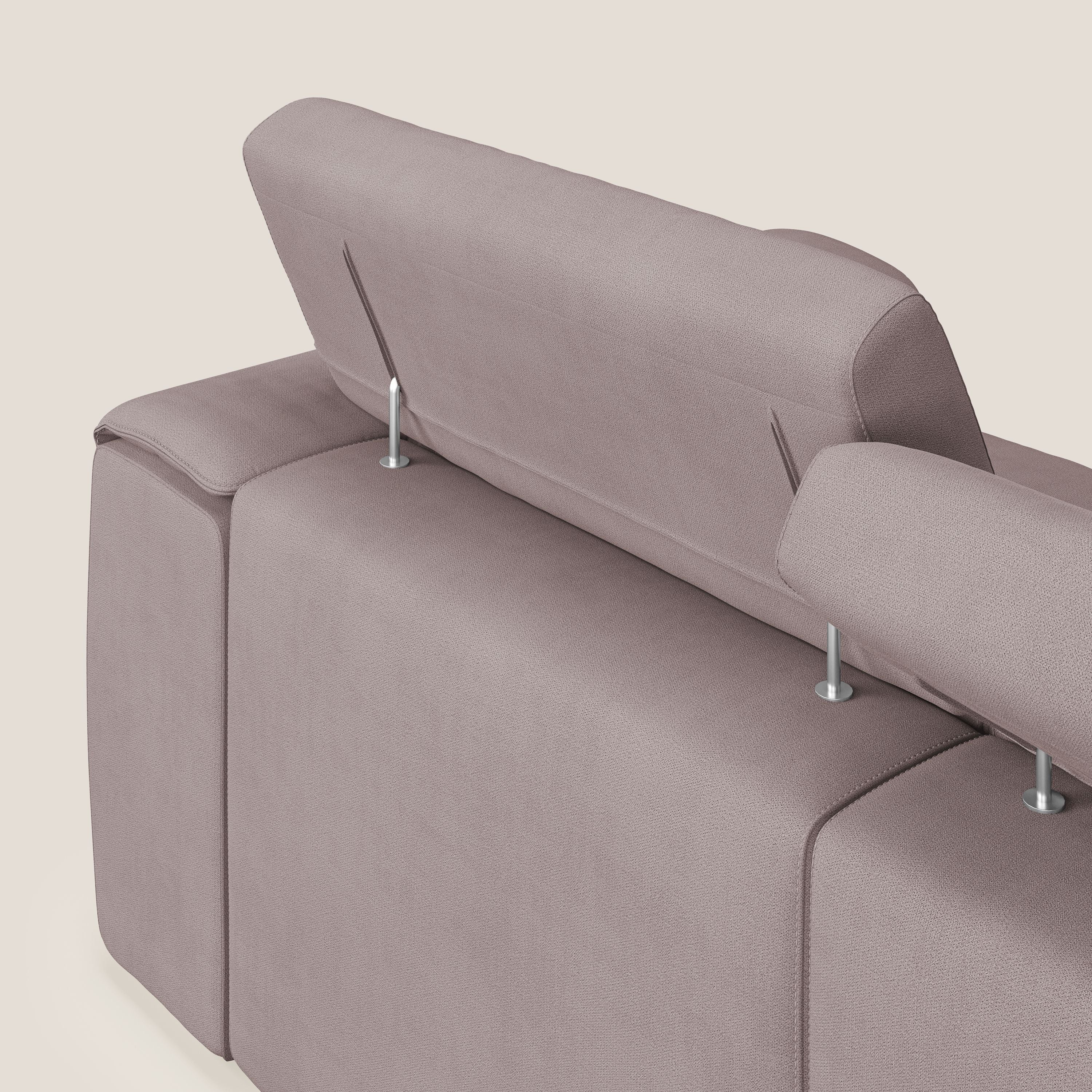 Zeno Divano con pouf estraibile poggiapiedi a 3 sedute in tessuto morbido impermeabile T02 rosa - divani.store