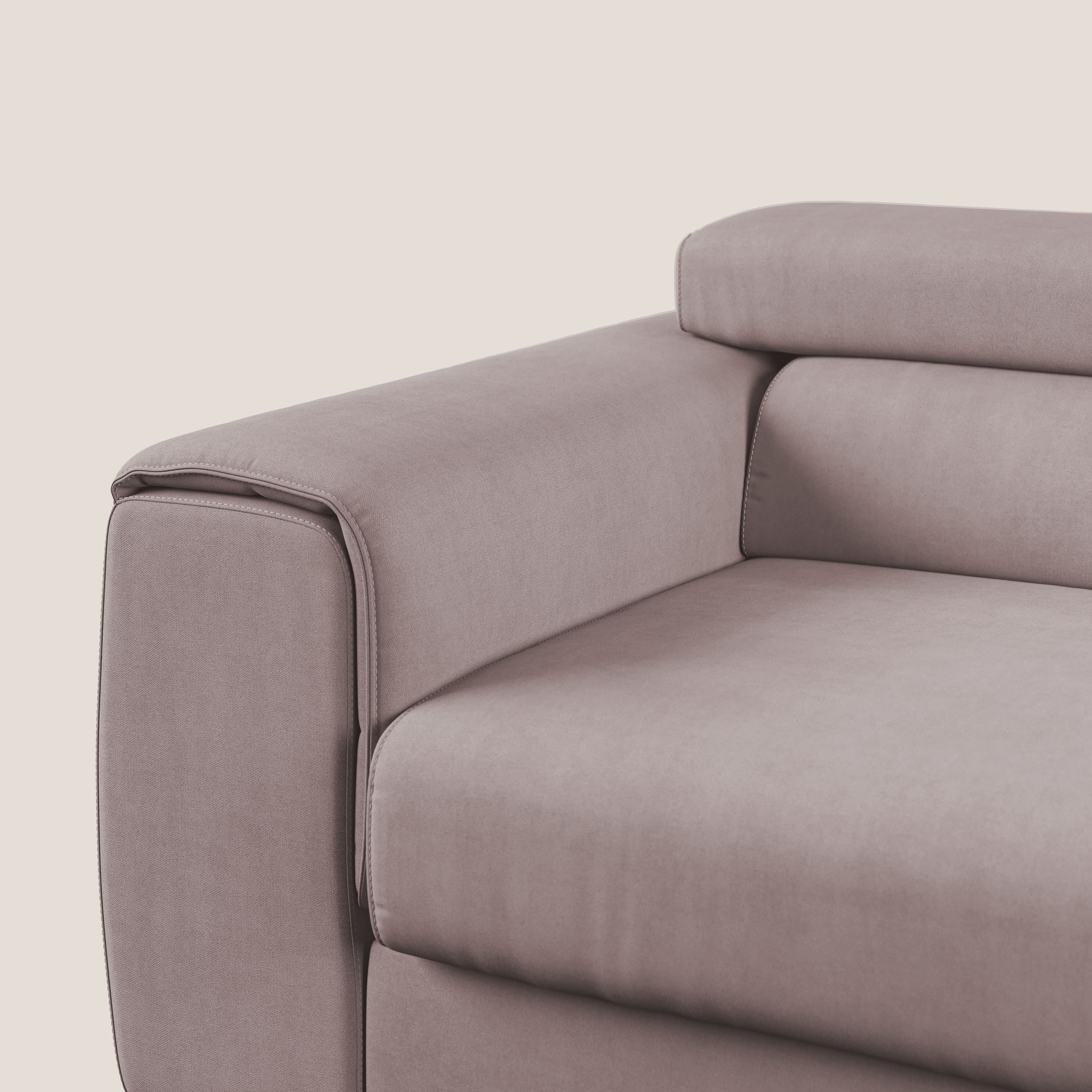 Zeno Divano con pouf estraibile poggiapiedi in tessuto morbido impermeabile T02 rosa - divani.store