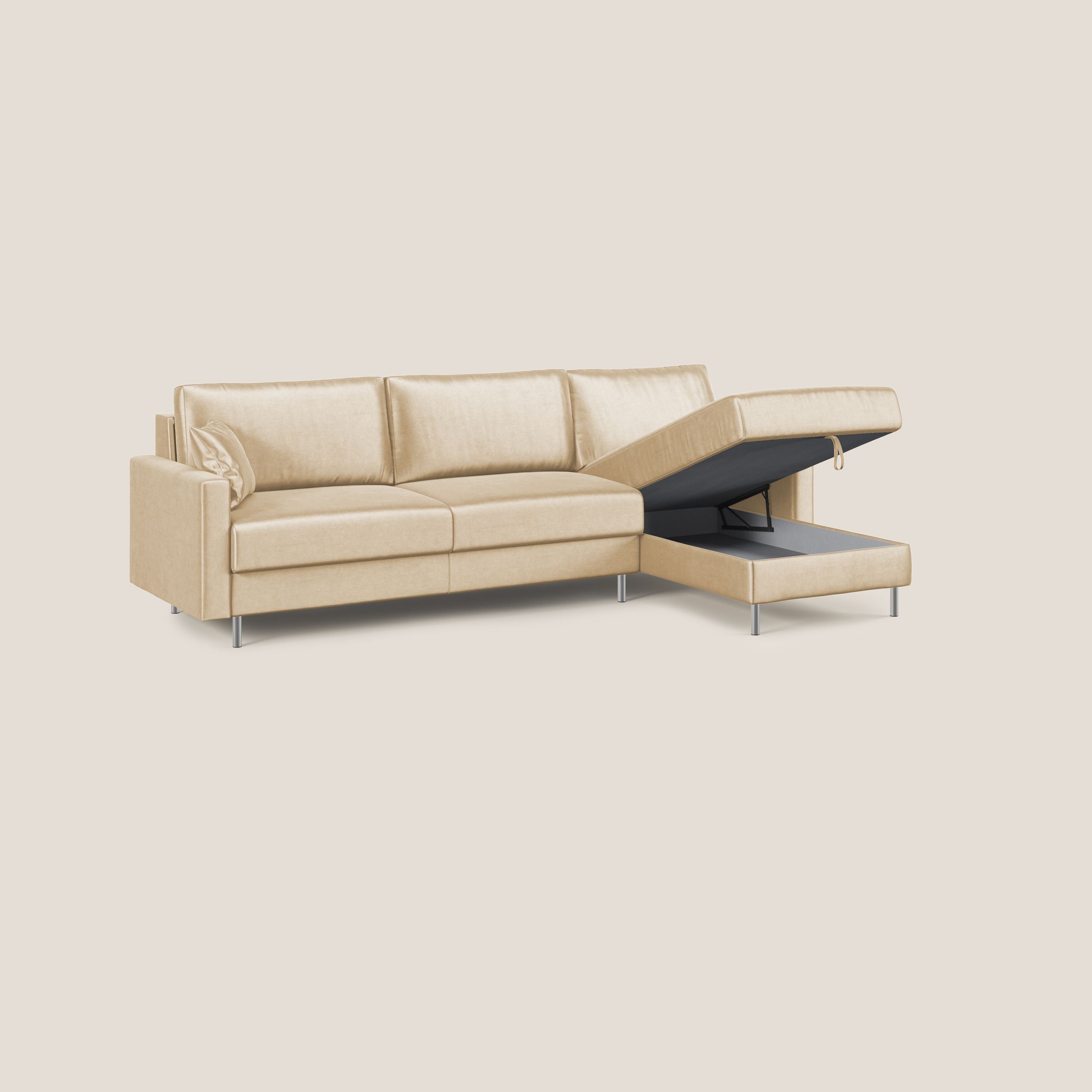Andromeda divano letto angolare in velluto morbido impermeabile T01 beige - divani.store