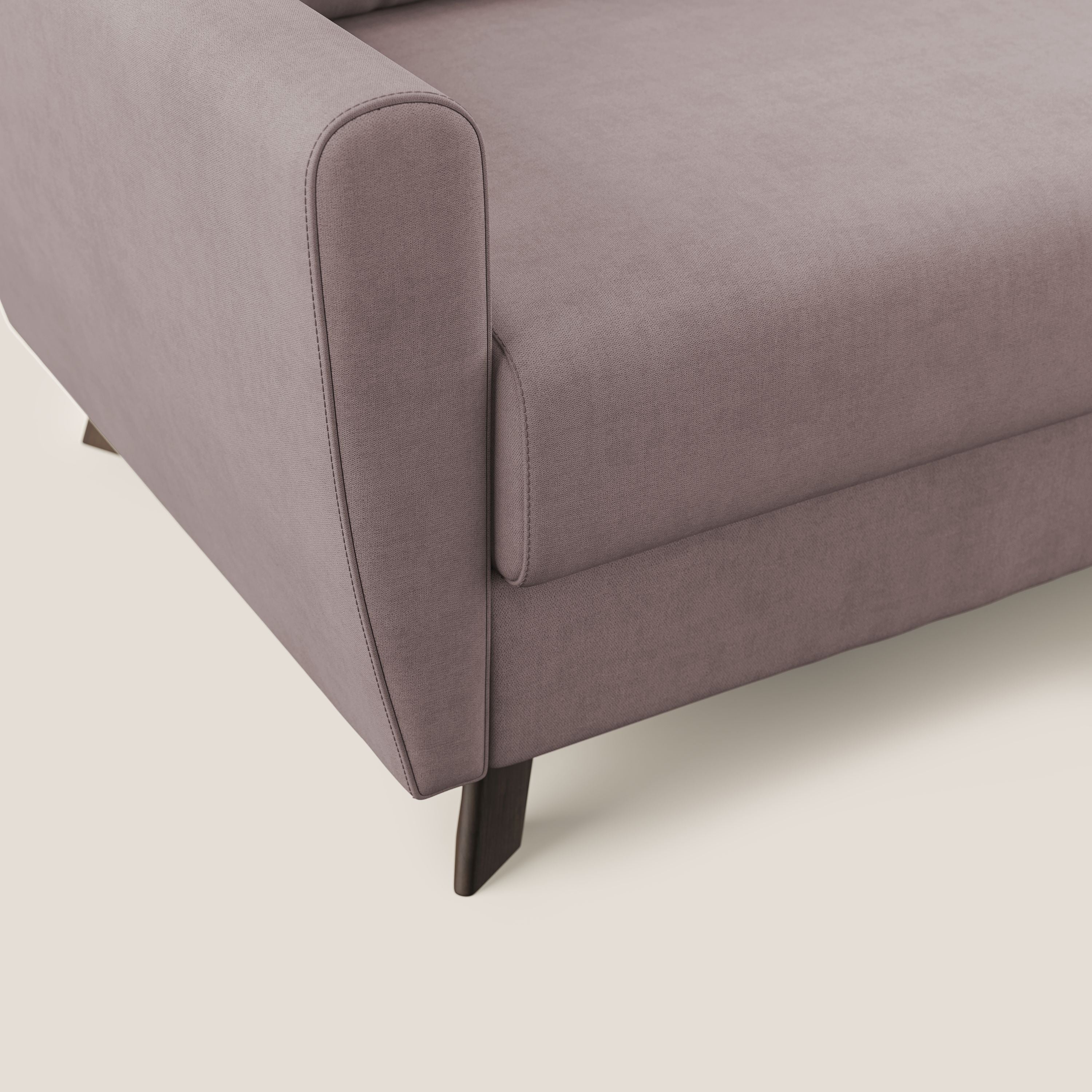 Callisto Divano letto angolare con penisola in tessuto morbido impermeabile T02 rosa - divani.store