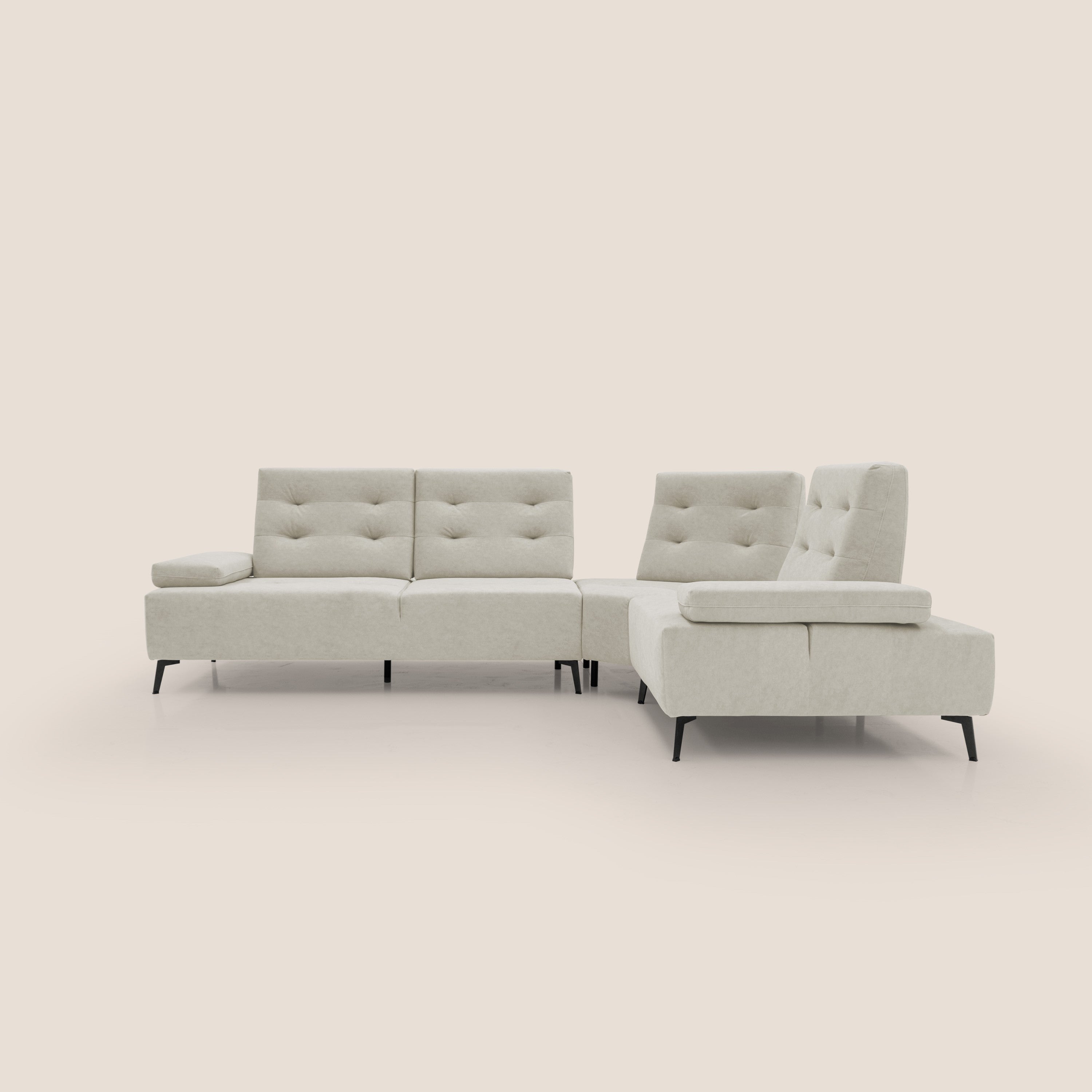 Lugano Divano angolare con schienali traslanti in microfibra effetto velluto T09 panna - divani.store