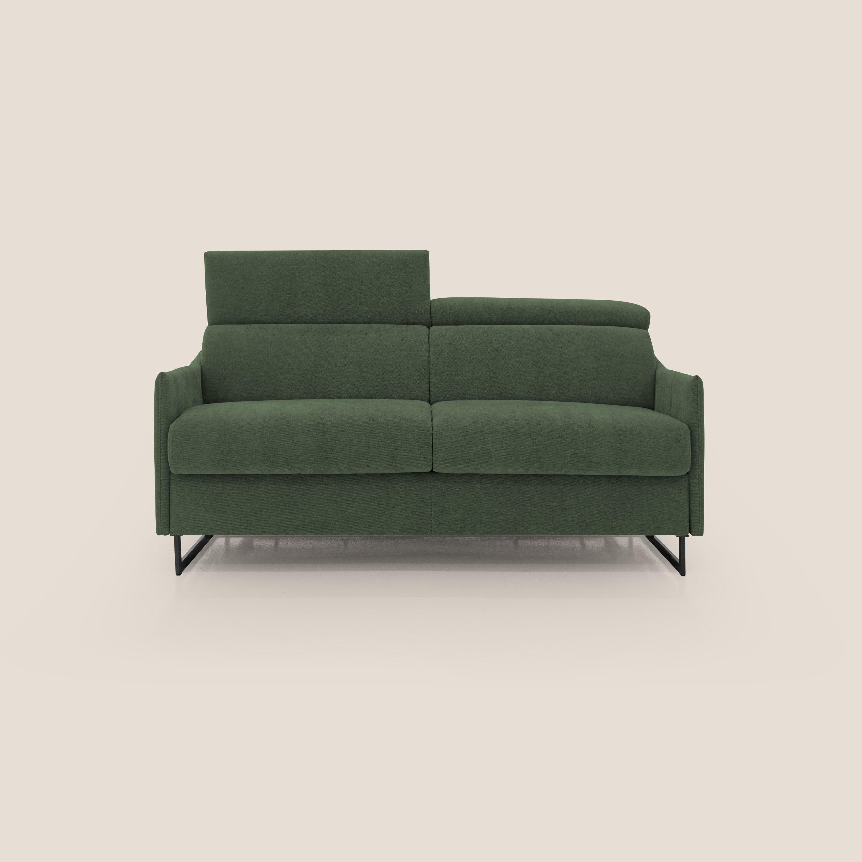 Loto divano letto salvaspazio materasso H18 cm con piedi alti in morbido tessuto impermeabile T14 verde - divani.store