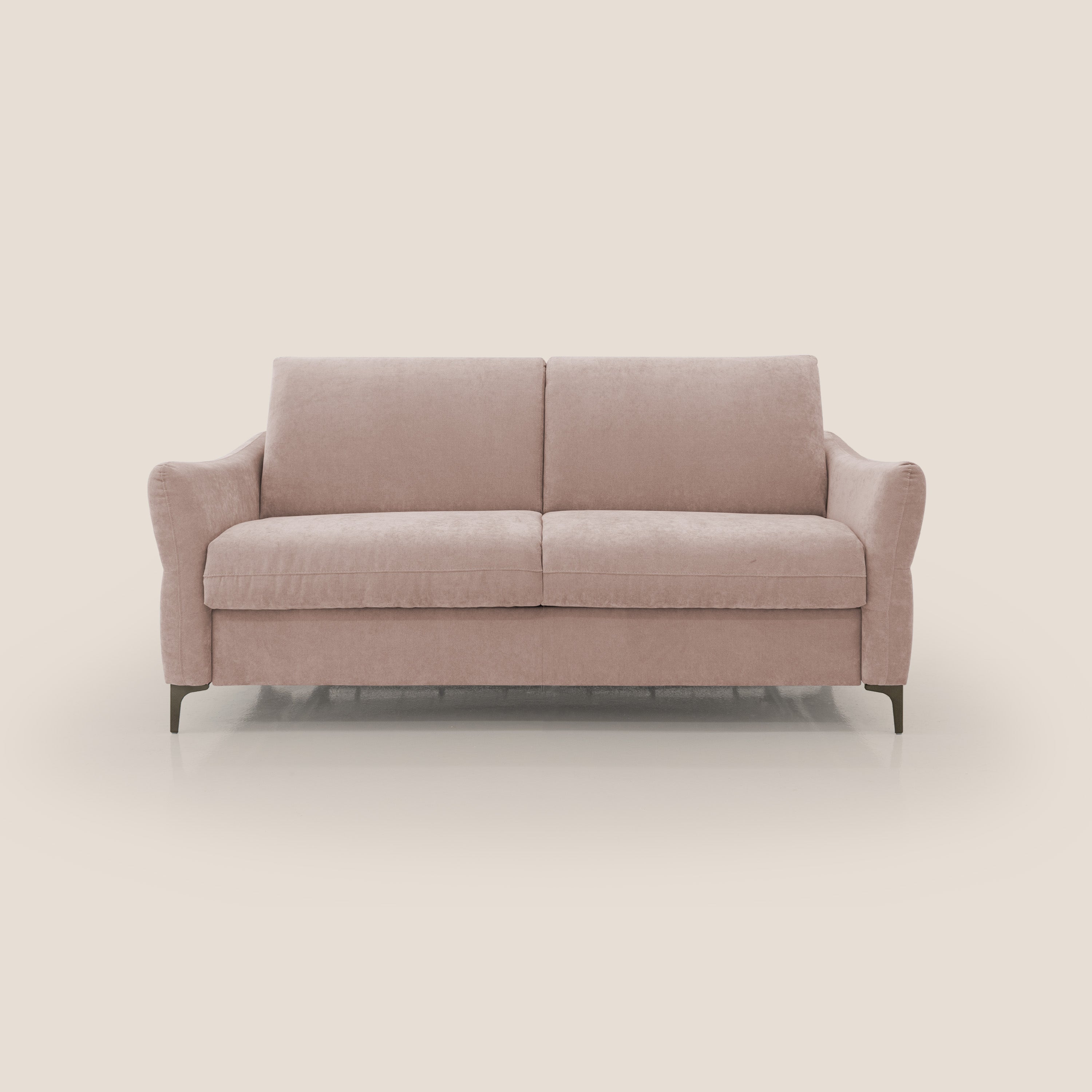 Dalia divano letto con materasso H18 cm e piedi alti in raffinato tessuto smacchiabile T17 rosa - divani.store