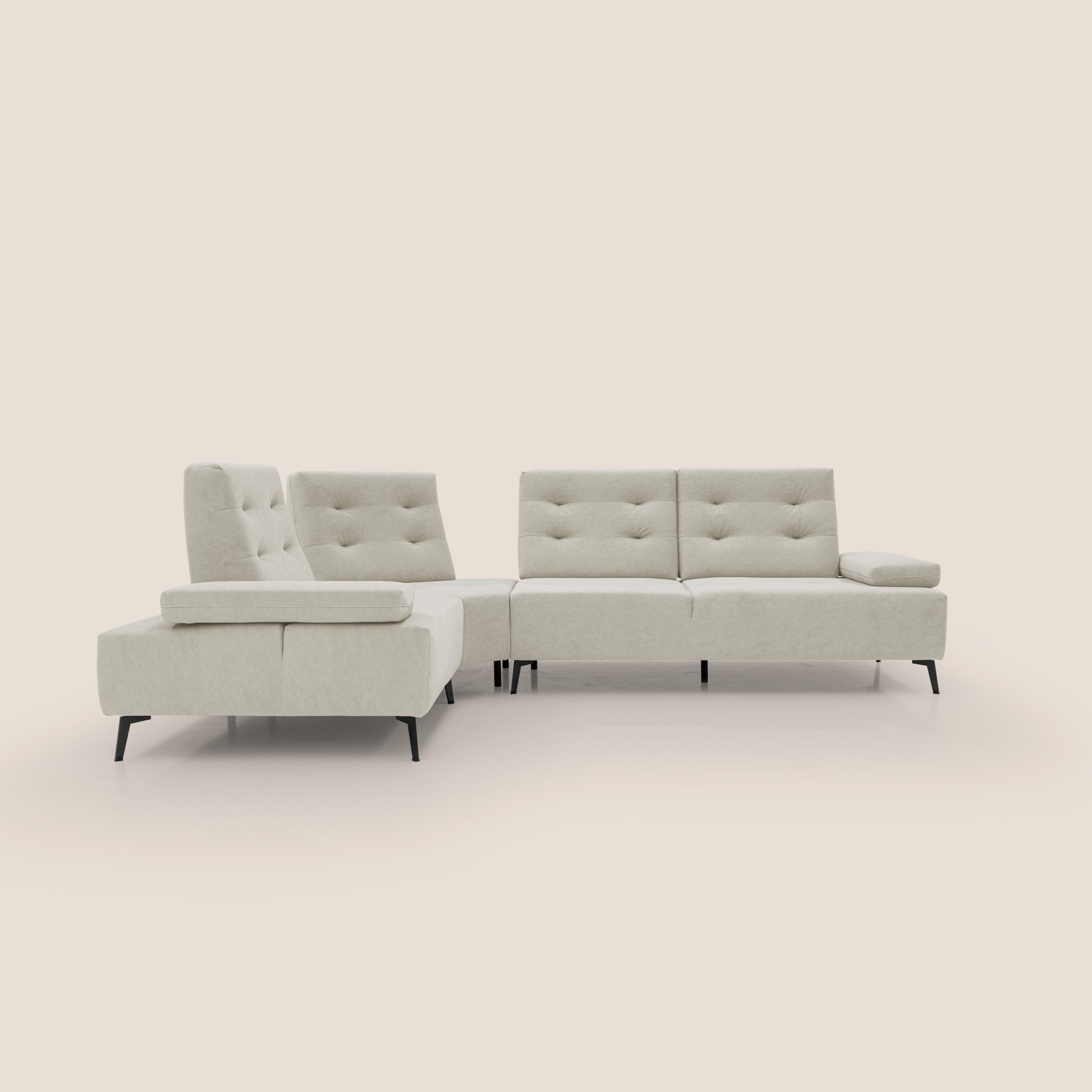 Lugano Divano angolare con schienali traslanti in microfibra effetto velluto T09 panna - divani.store