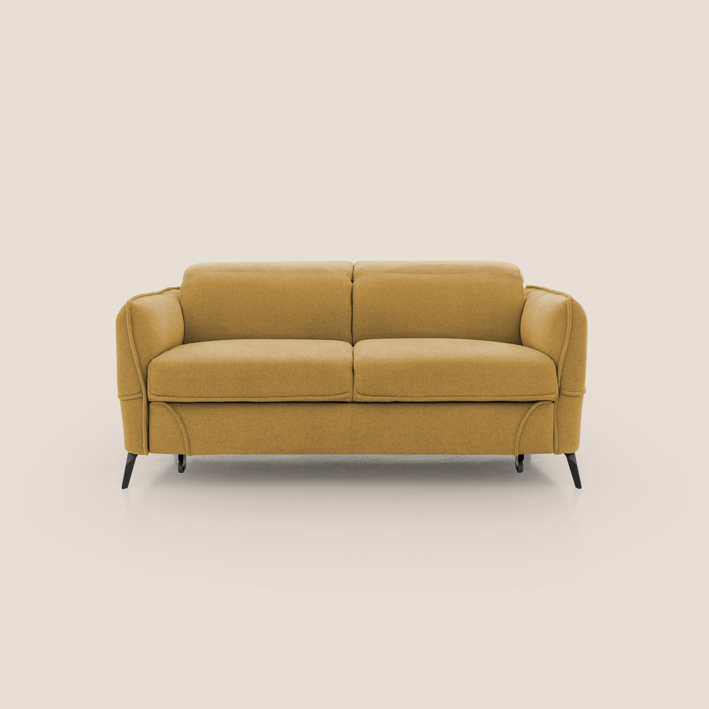 Bloom Divano con poggiapiedi estraibile piedini alti e poggiatesta reclinabili in tessuto bouclé impermeabile T07 verde - divani.store