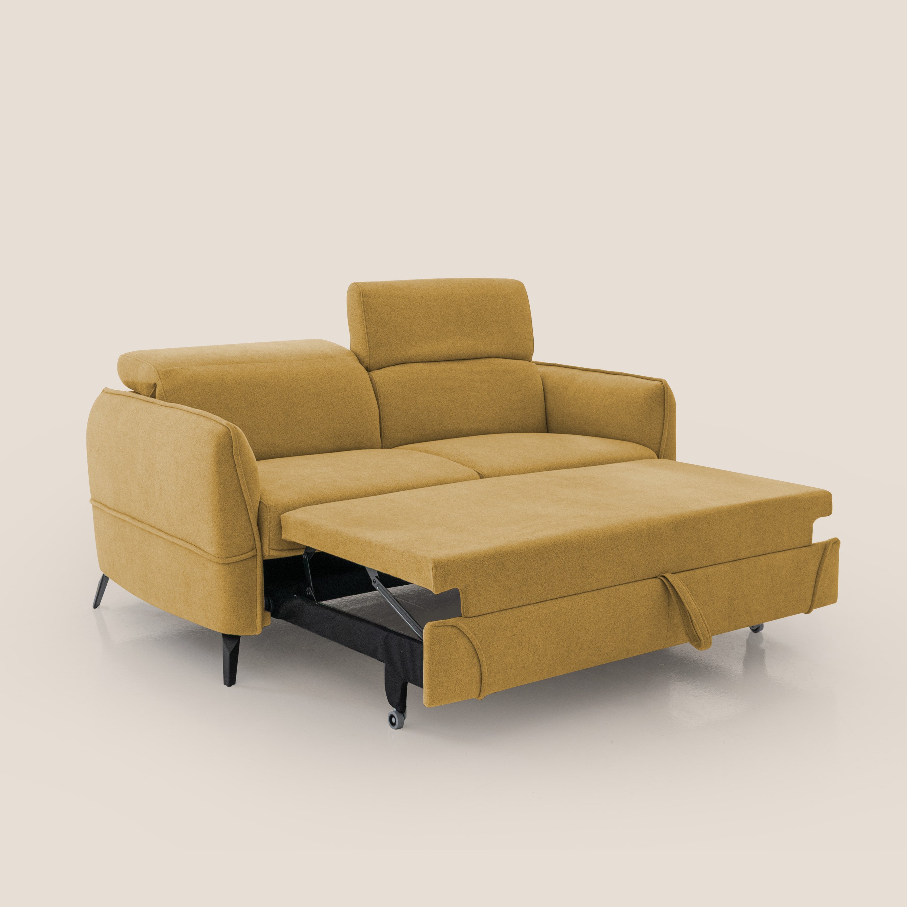 Bloom Divano con poggiapiedi estraibile piedini alti e poggiatesta reclinabili in tessuto bouclé impermeabile T07 giallo - divani.store